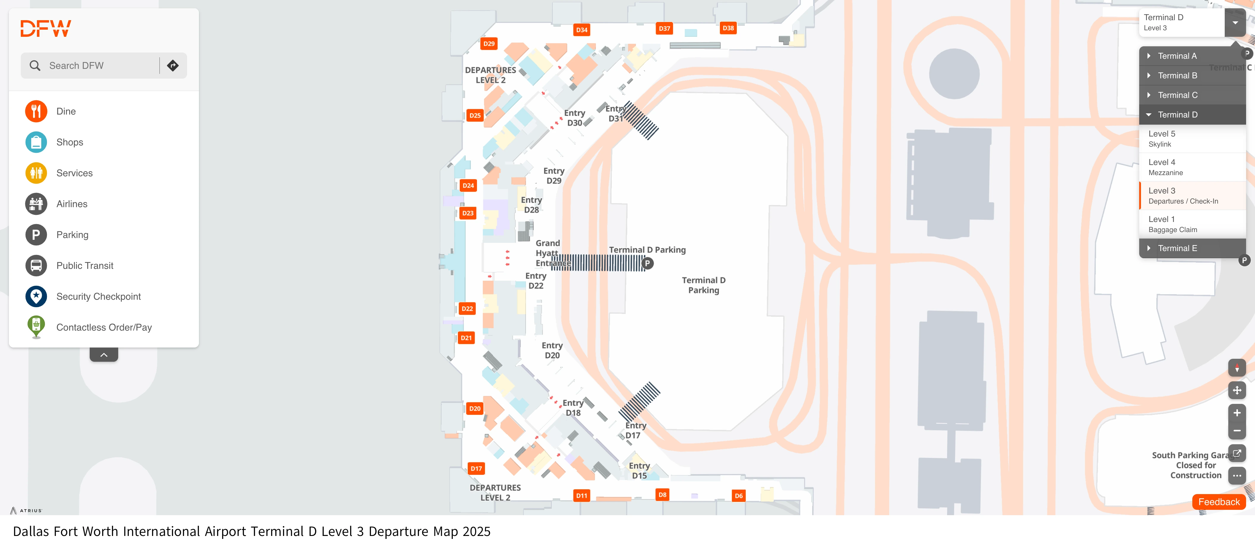 Dallas Fort Worth Internarnational Airport Terminal D Level 3 Departure Map 2025