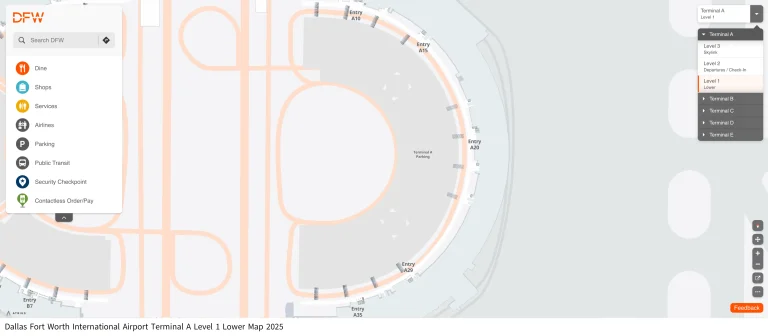 Dallas Fort Worth International Airport Terminal A Level 1 Lower Map 2025