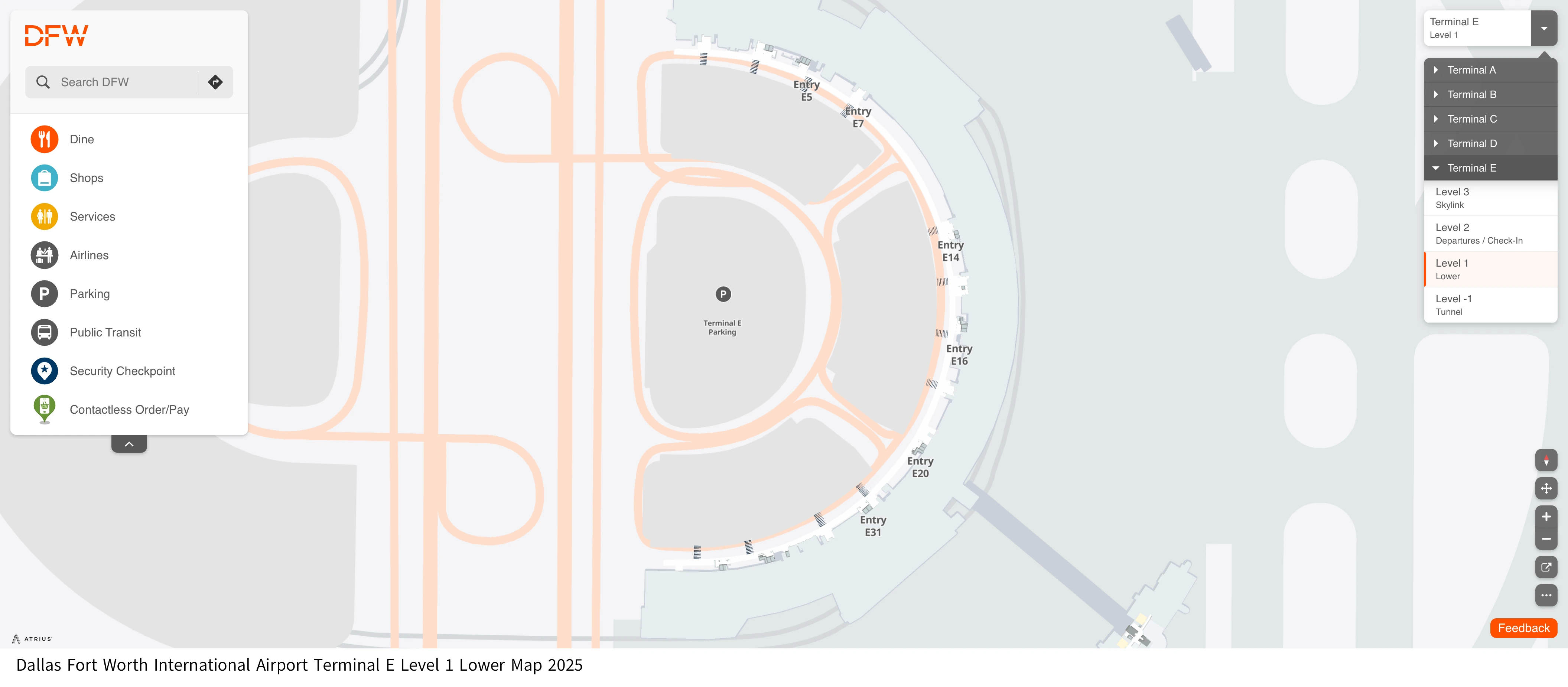 Dallas Fort Worth International Airport Terminal E Level 1 Lower Map 2025