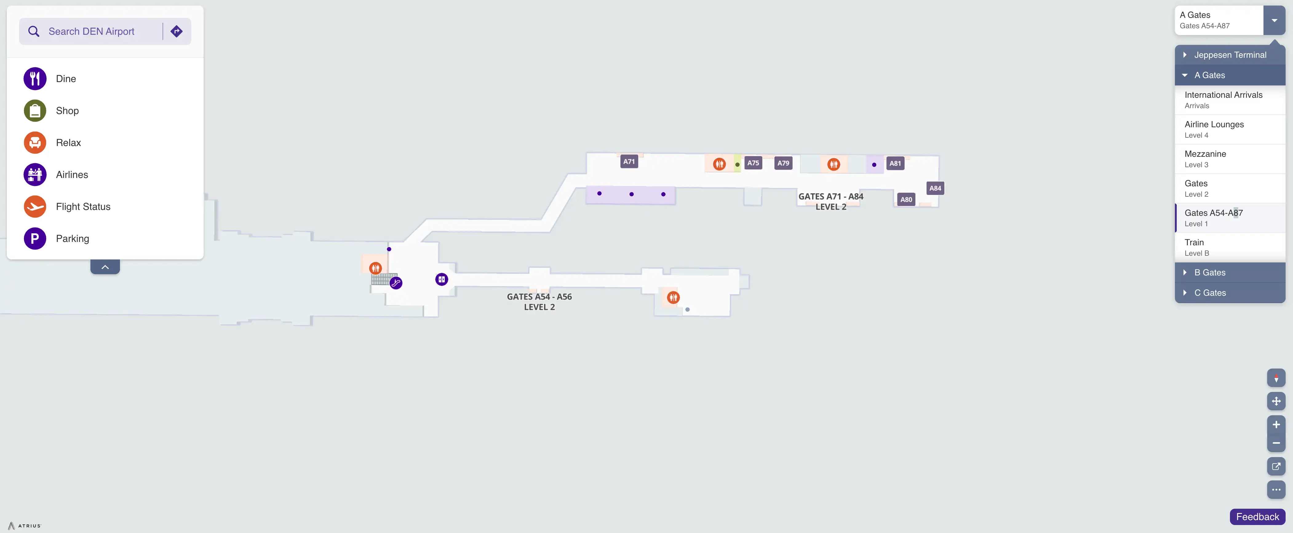 Denver International Airport Concourse A Gates A54 A87 Level 1 Map 2025
