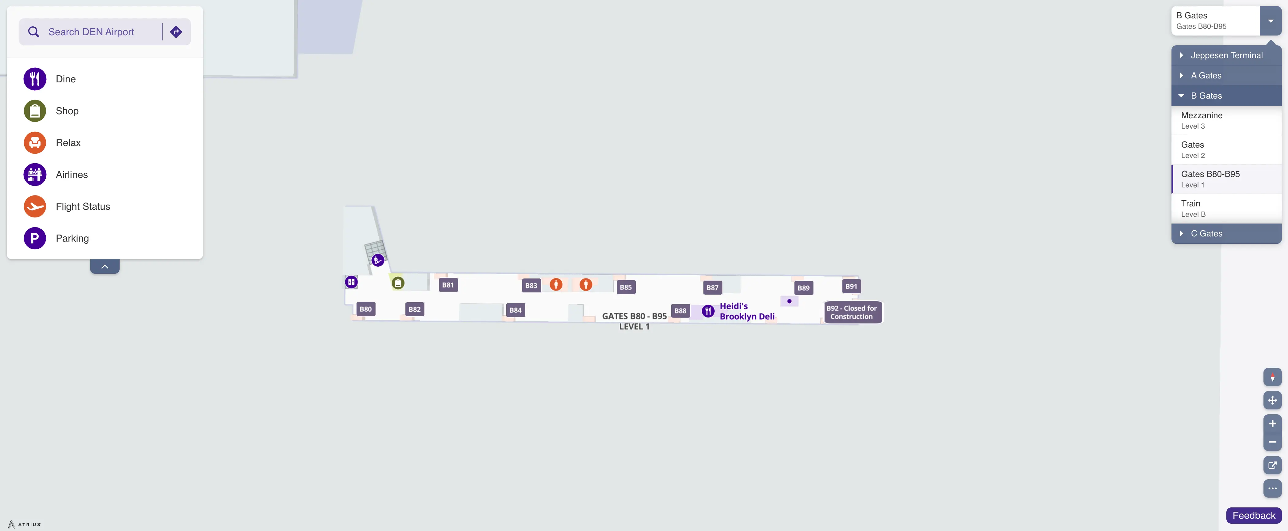 Denver International Airport Concourse B Gates B80 B95 Level 1 Map 2025