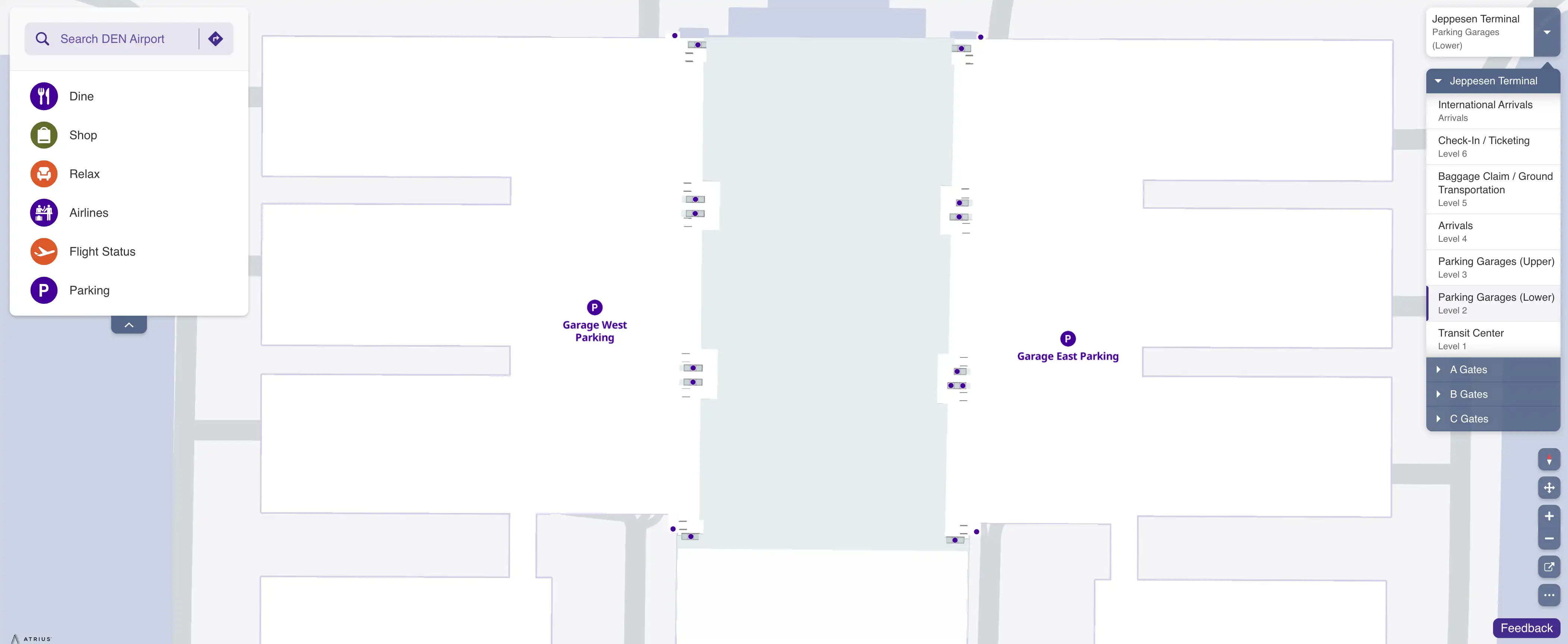 Denver International Airport Jeppesen Terminal Level 2 Parking Garages Map 2025