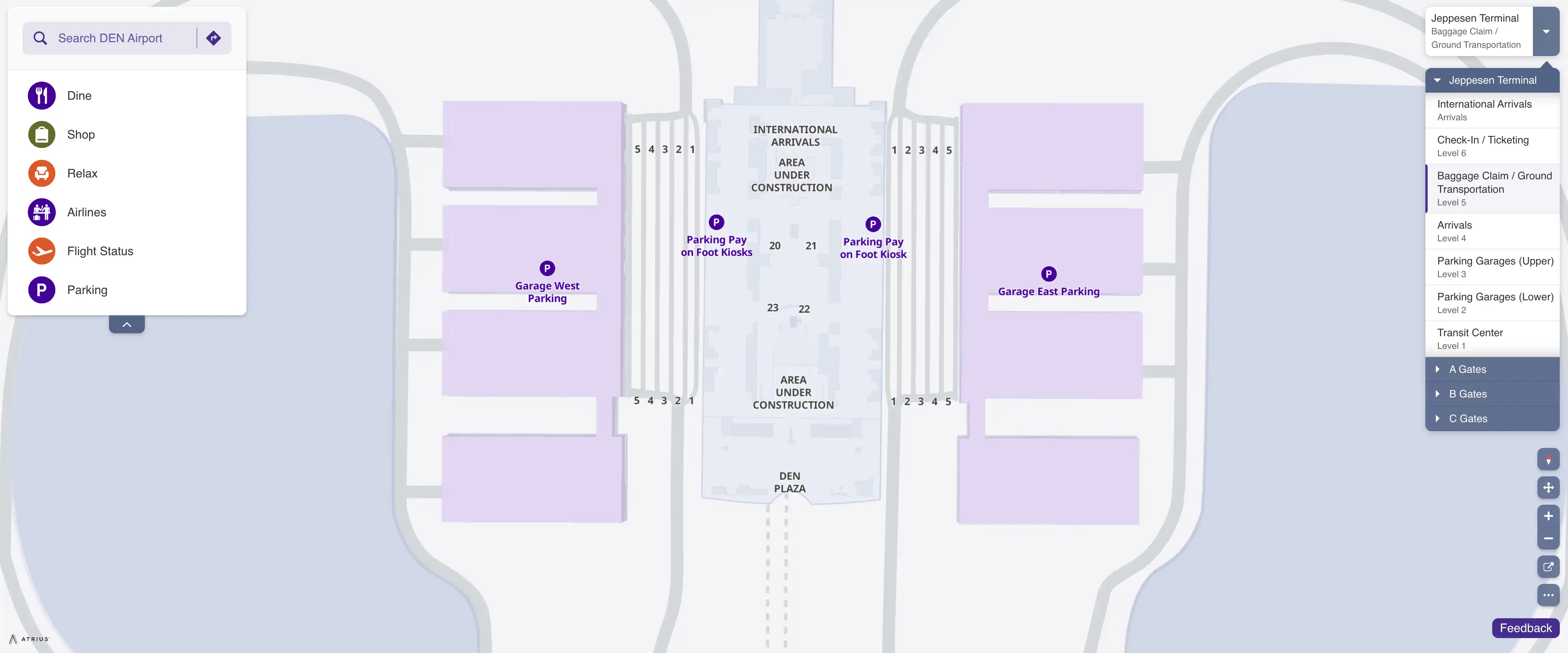 Denver International Airport Jeppesen Terminal Level 5 Ground Transportation Map 2025