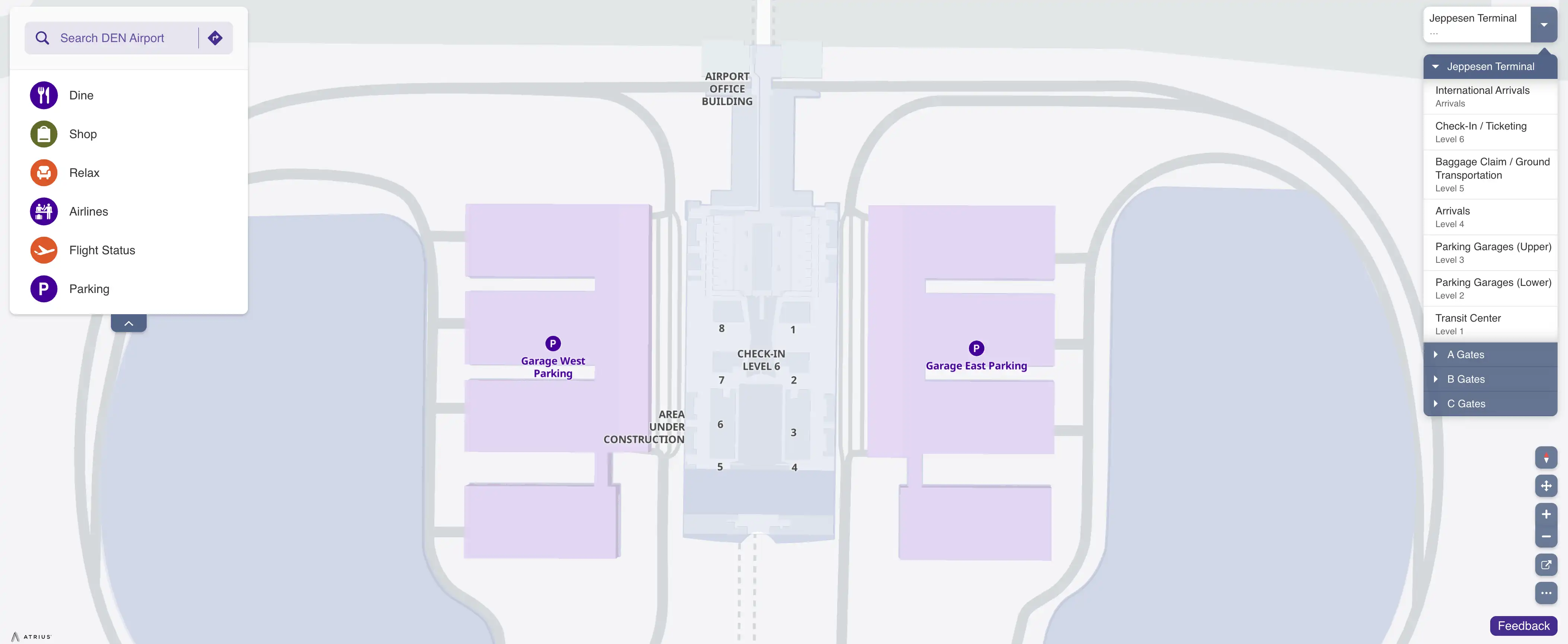 Denver International Airport Jeppesen Terminal Level 6 Check In Map 2025
