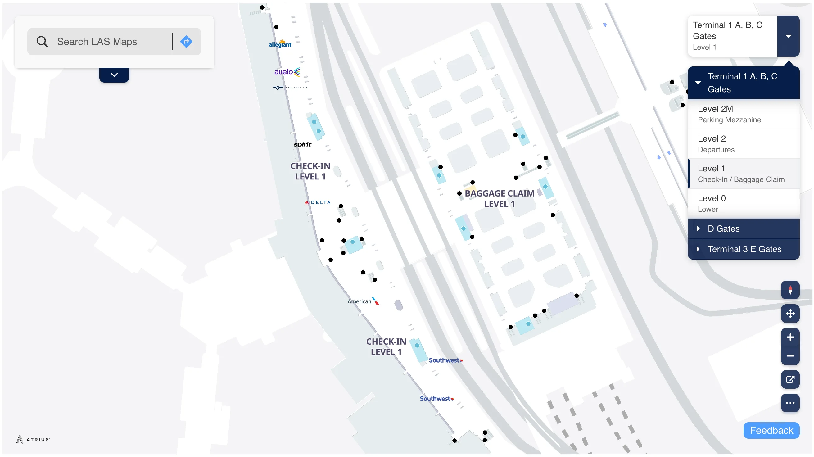 Harry Reid International Airport Terminal 1 A B C Gates Level 1 Check-In and Baggage Claim Map 2025