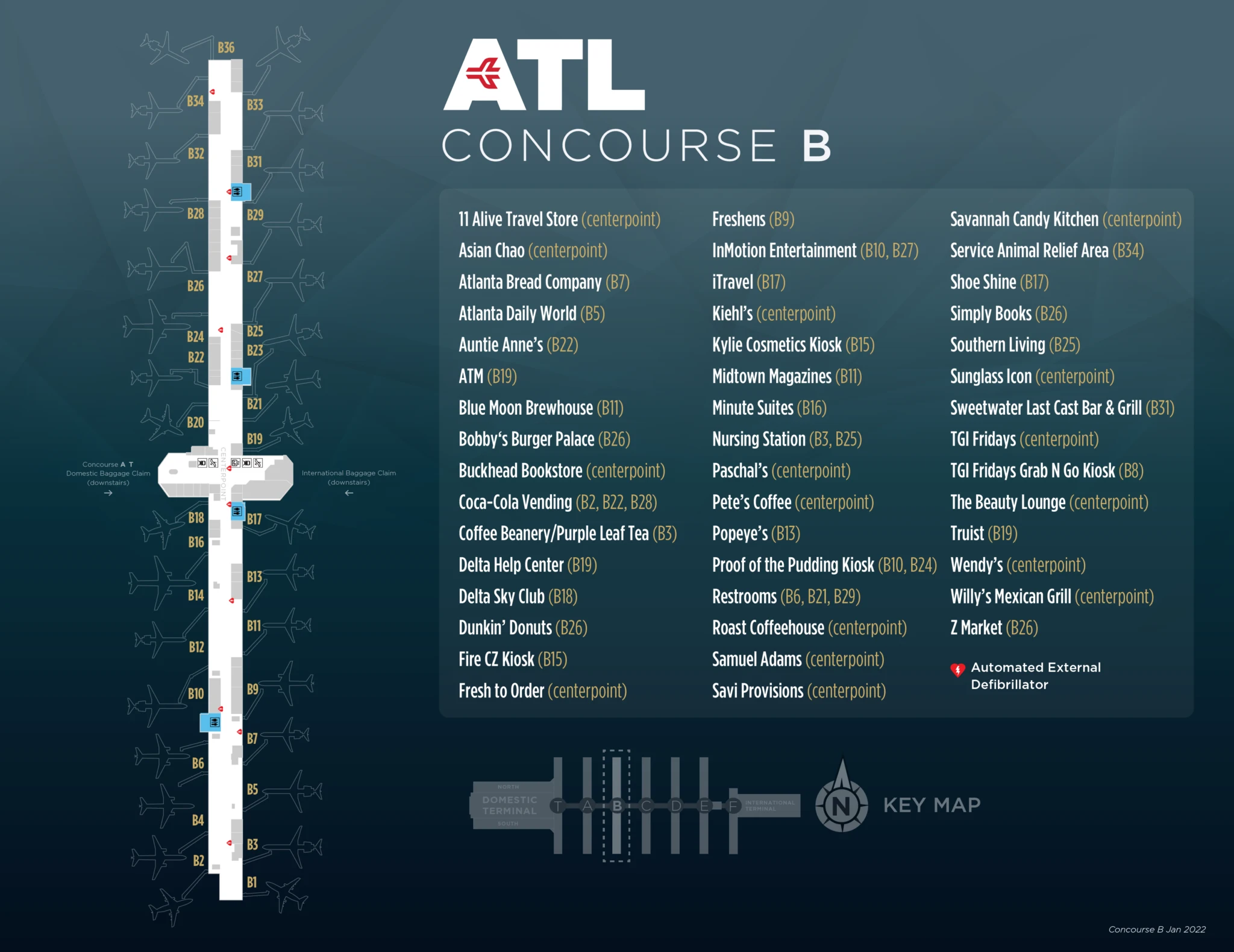 Hartsfield Jackson Atlanta International Airport Domestic Terminal North Concourse B Map 2022-2025