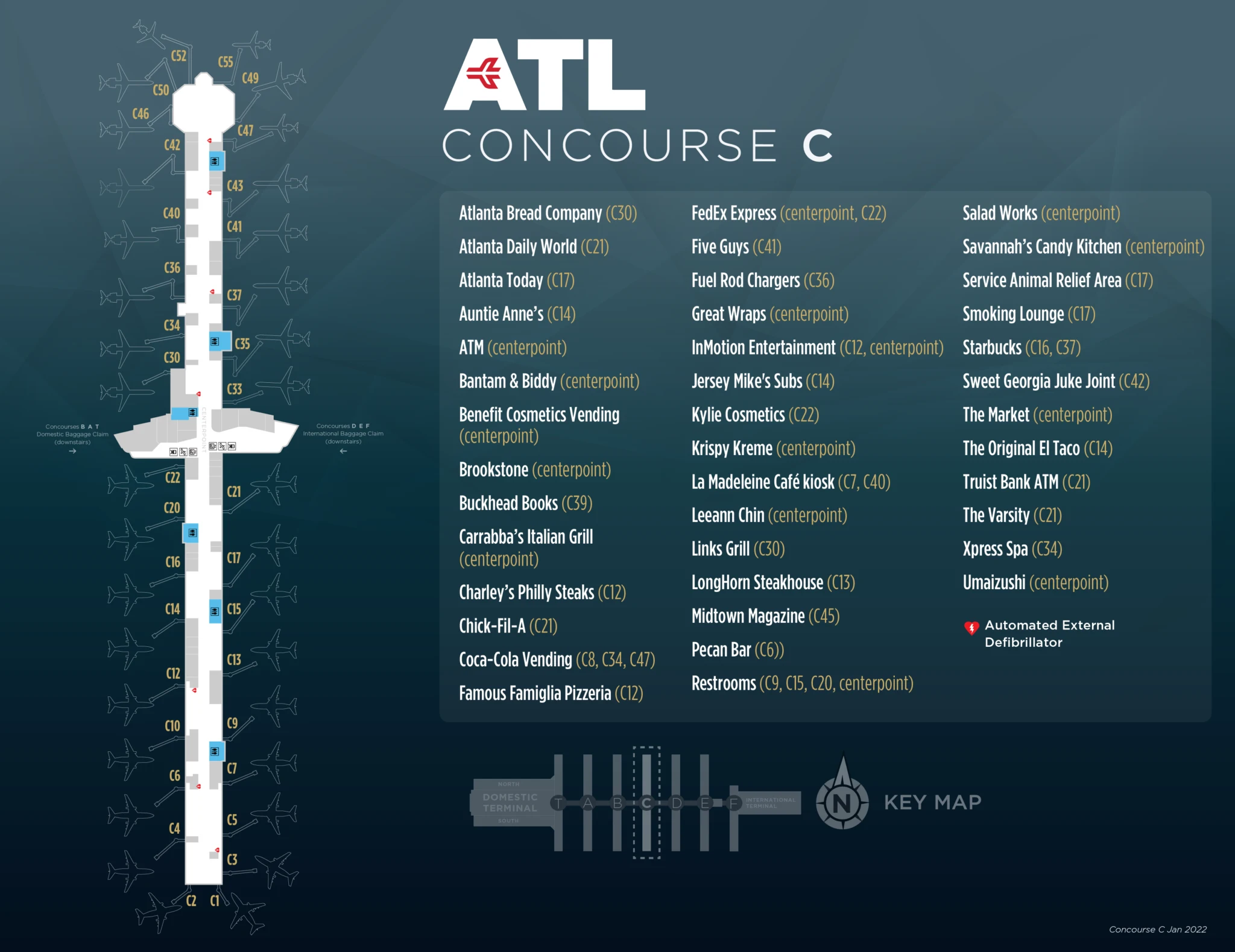 Hartsfield Jackson Atlanta International Airport Domestic Terminal North Concourse C Map 2022-2025