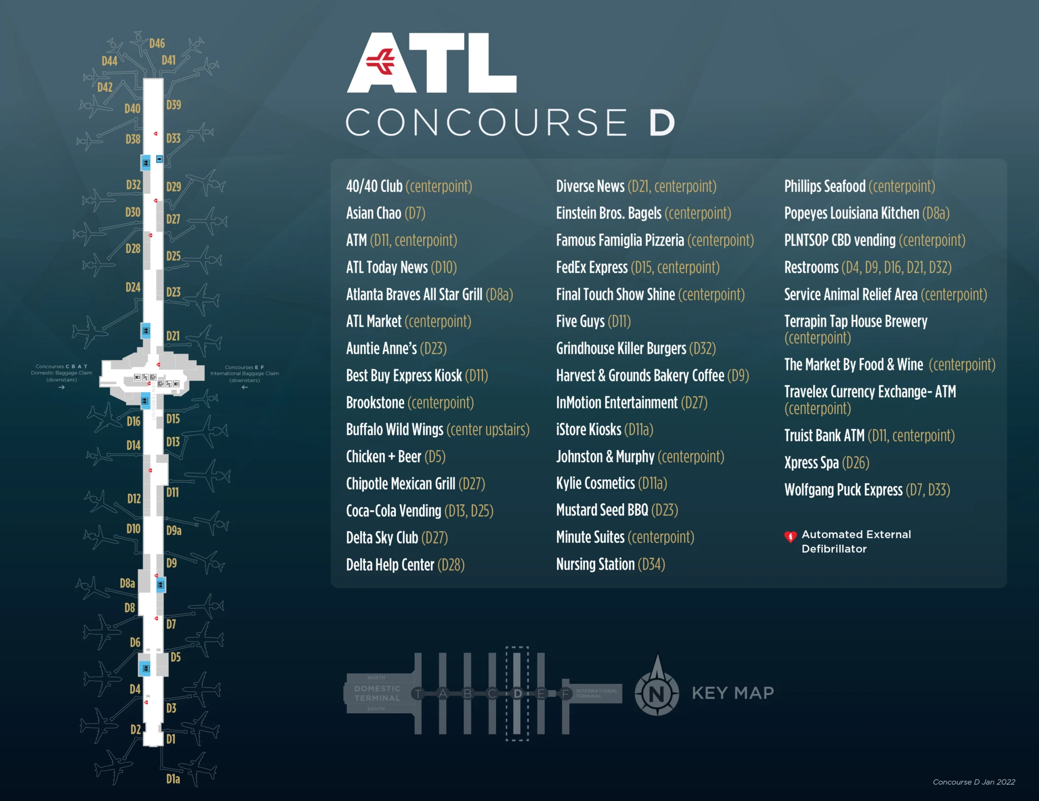 Hartsfield Jackson Atlanta International Airport Domestic Terminal North Concourse D Map 2022-2025