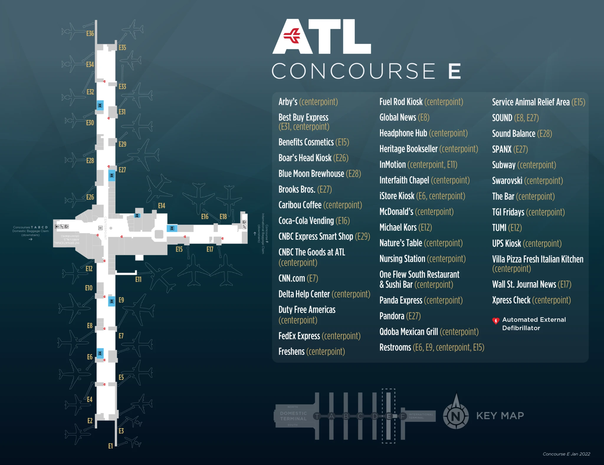 Hartsfield Jackson Atlanta International Airport Domestic Terminal North Concourse E Map 2022-2025