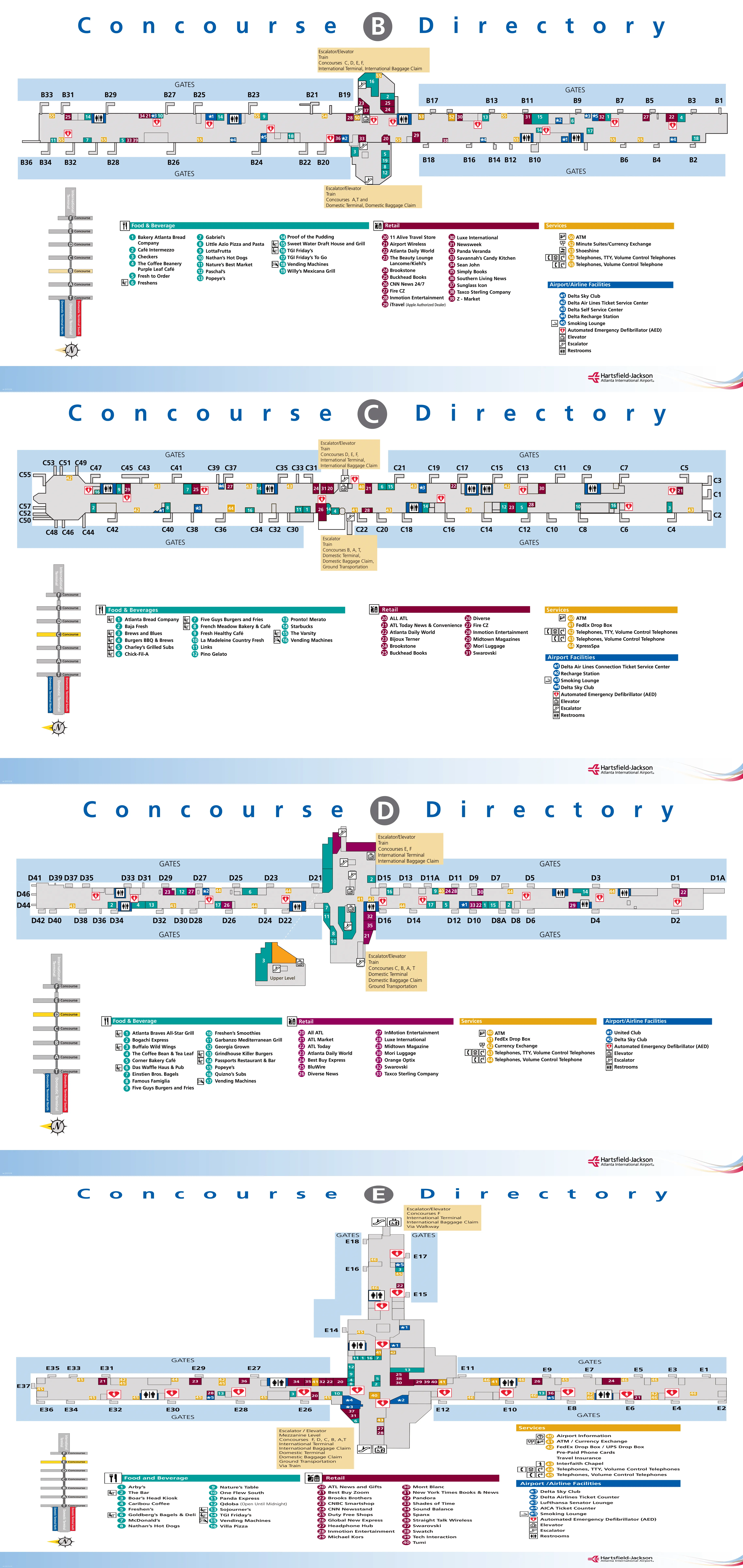 Hartsfield Jackson Atlanta International Airport Domestic Terminal North Map 2013