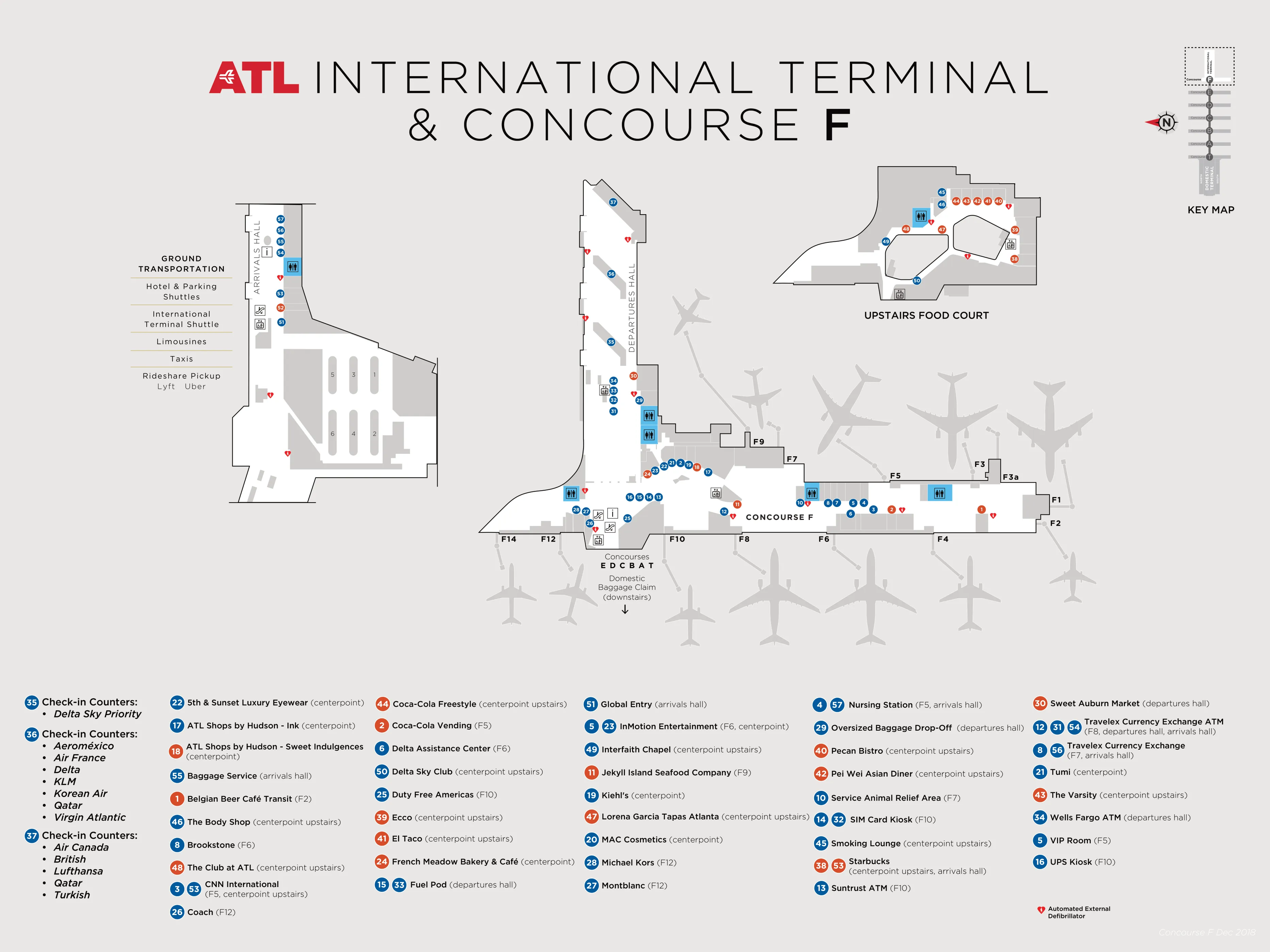 Hartsfield Jackson Atlanta International Airport International Terminal Concourse F Map 2018