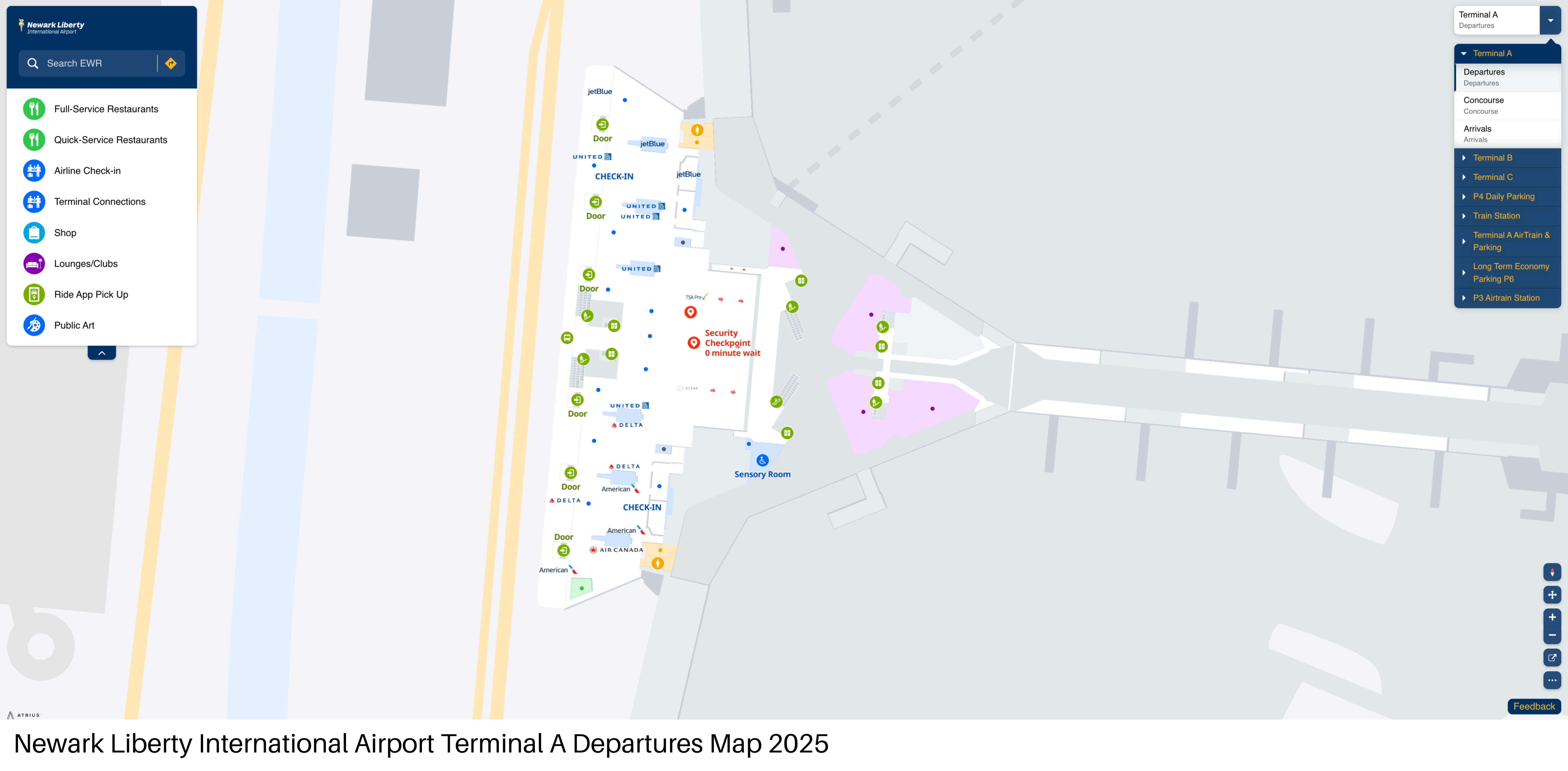 Newark Liberty International Airport Terminal A Departure Map 2025