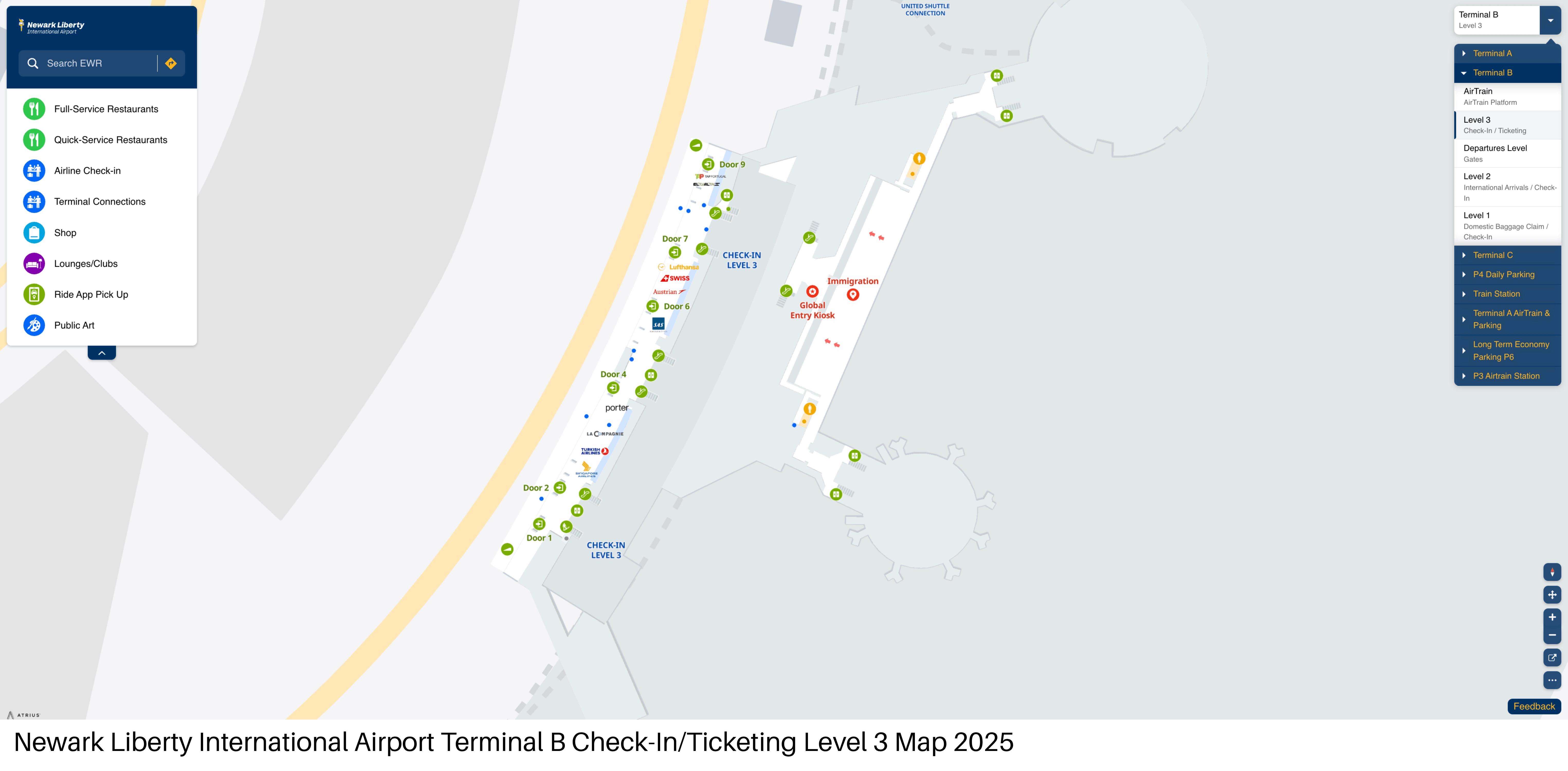 Newark Liberty International Airport Terminal B Check-In_Ticketing Level 3 Map 2025