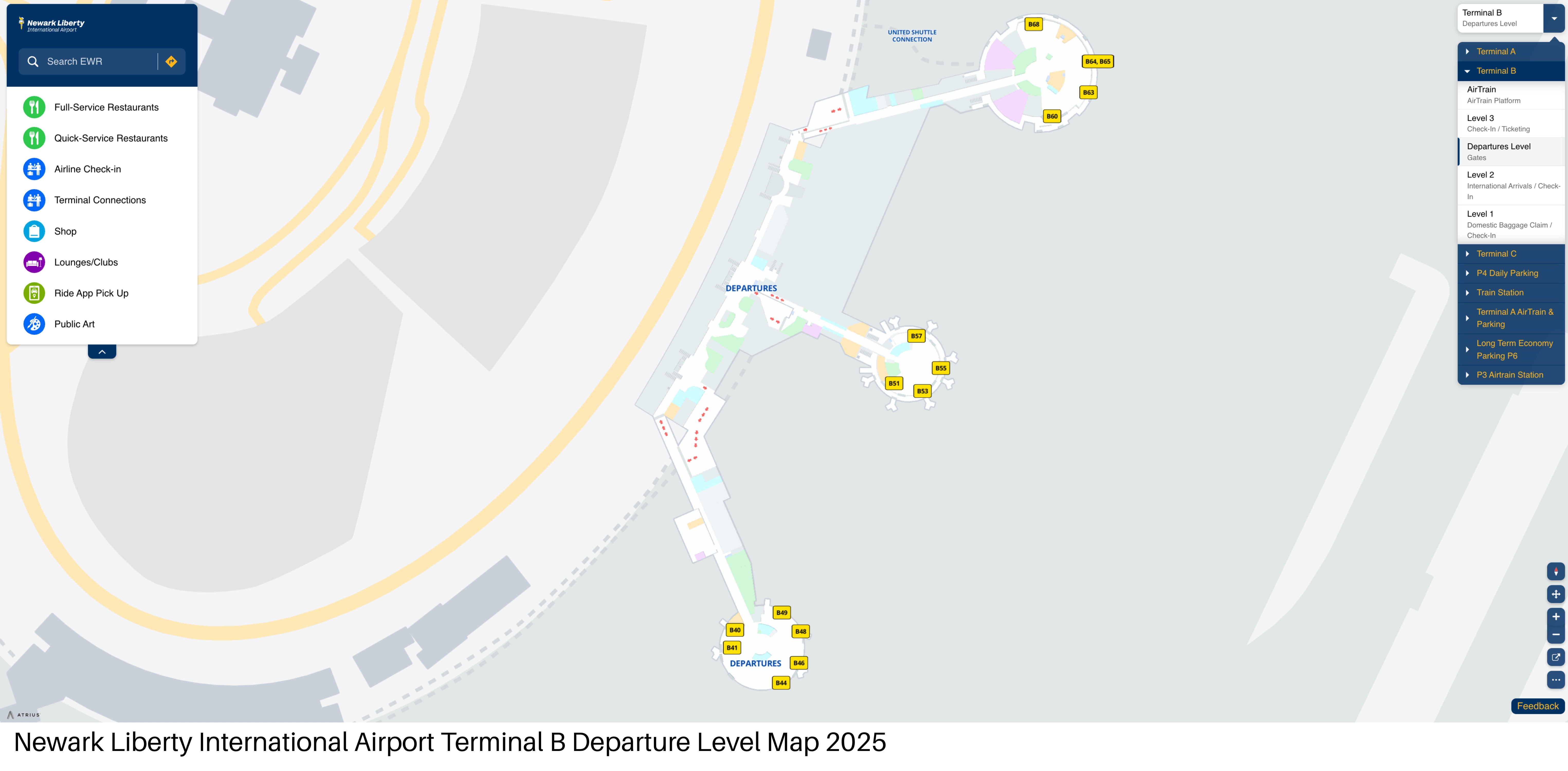 Newark Liberty International Airport Terminal B Departure Level Map 2025