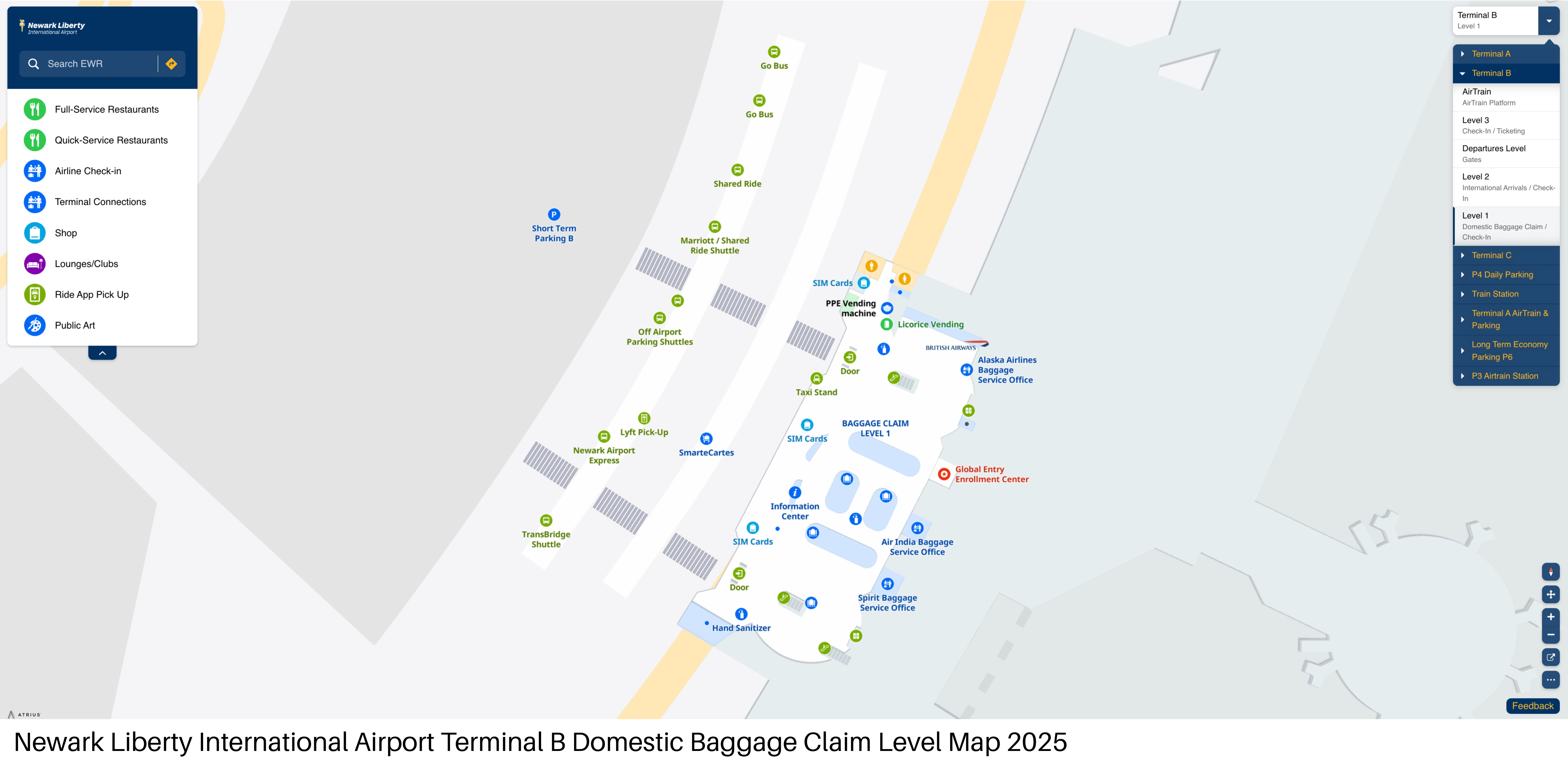 Newark Liberty International Airport Terminal B Domestic Baggage Claim Level Map 2025