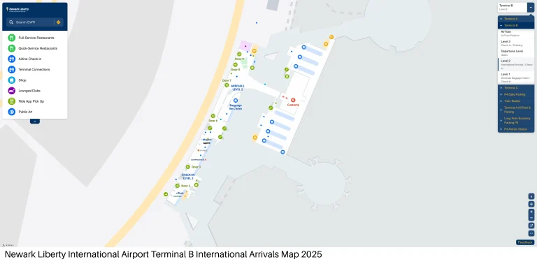 Newark Liberty International Airport Terminal B International Arrivals Map 2025