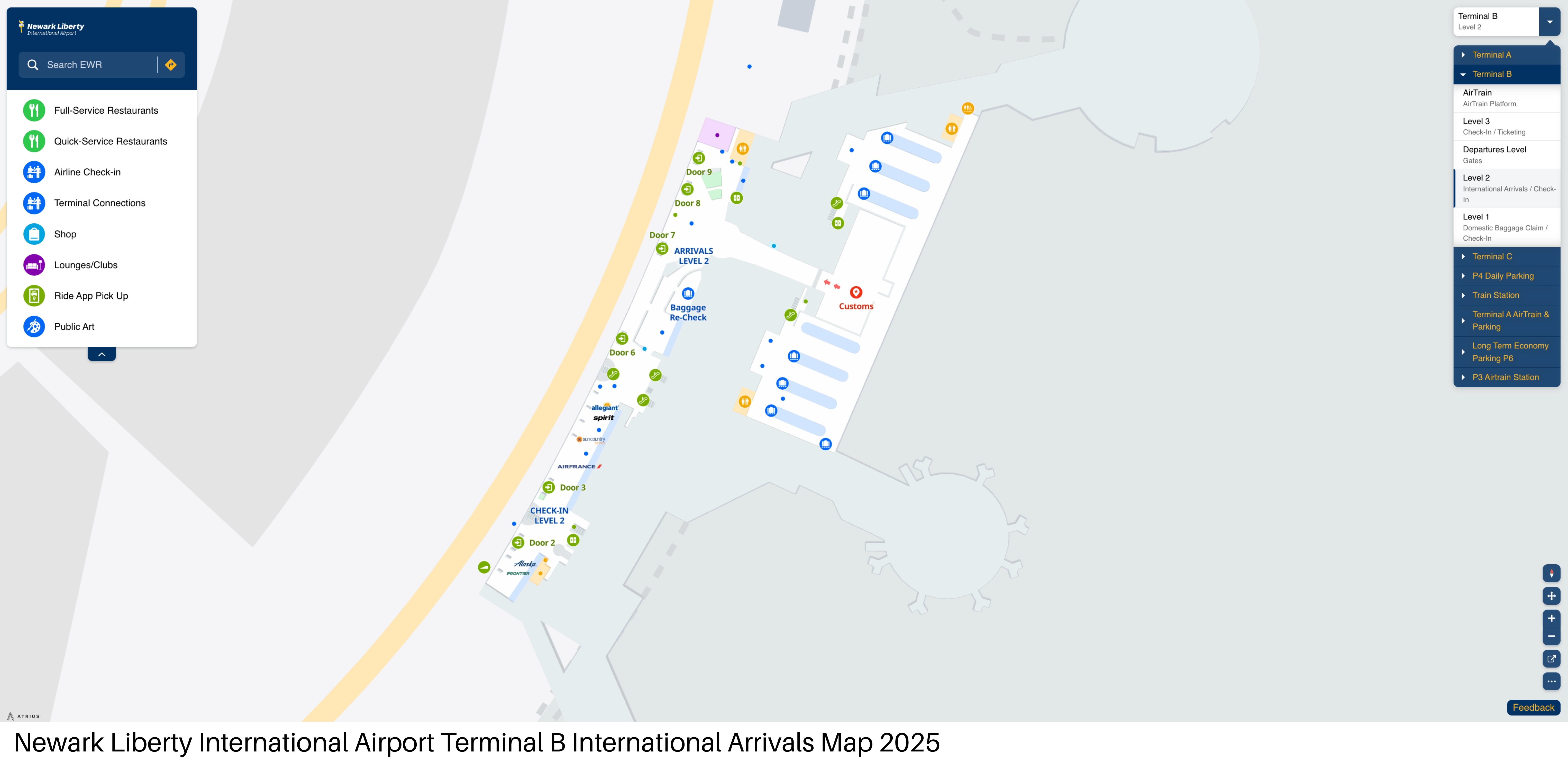 Newark Liberty International Airport Terminal B International Arrivals Map 2025