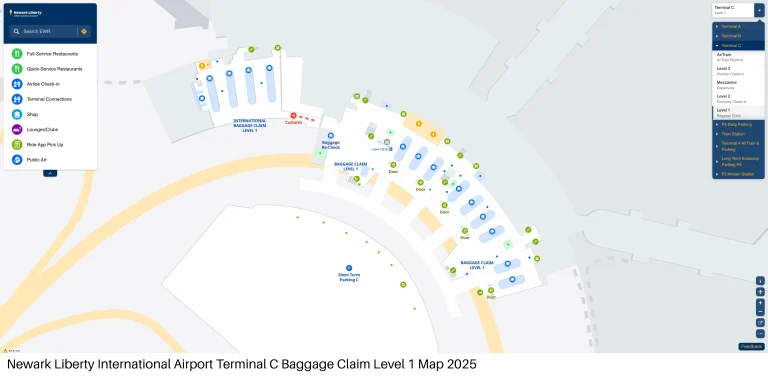 Newark Liberty International Airport Terminal C Baggage Claim Level 1 Map 2025