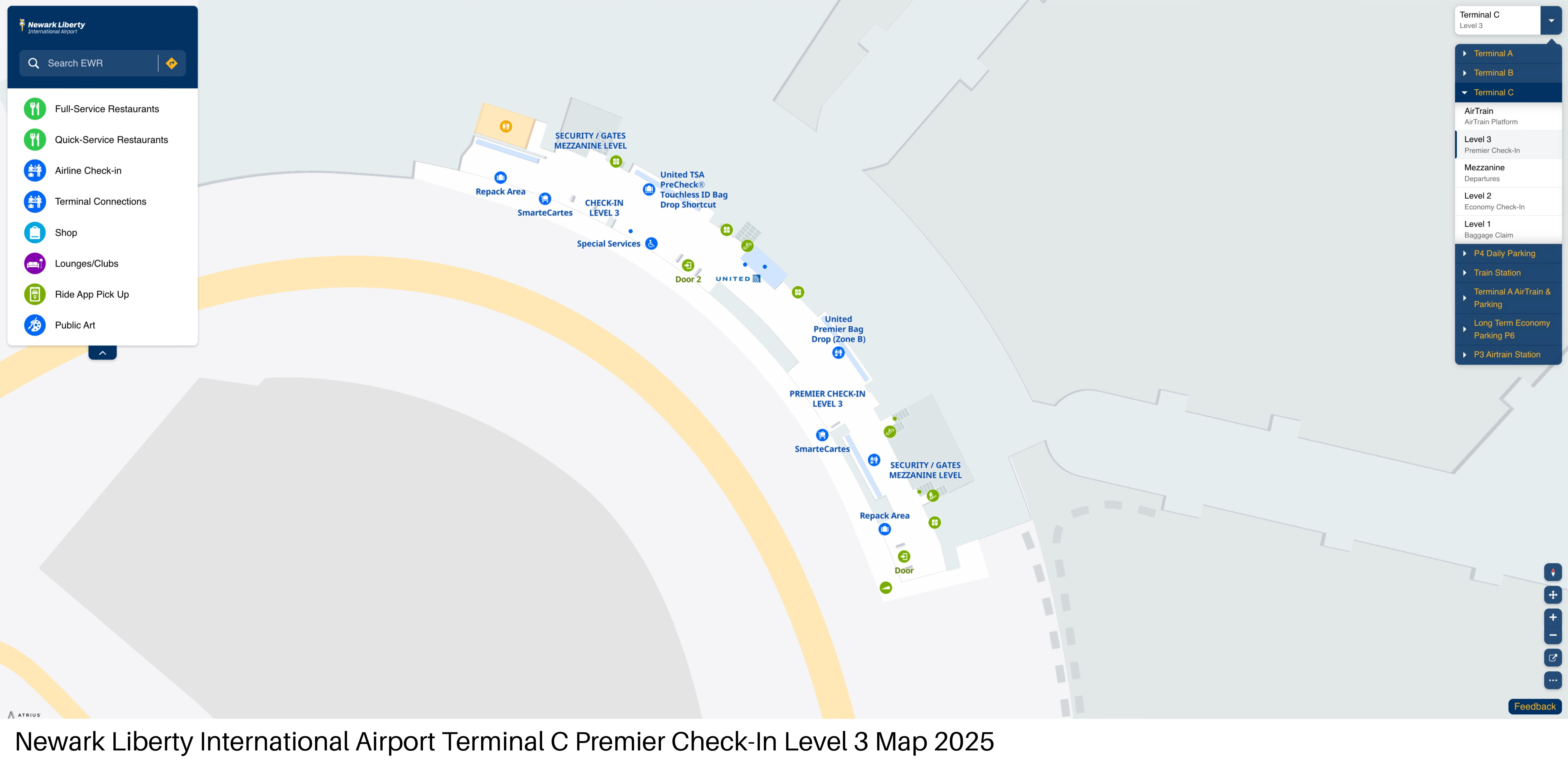 Newark Liberty International Airport Terminal C Premier Check-In Level 3 Map 2025