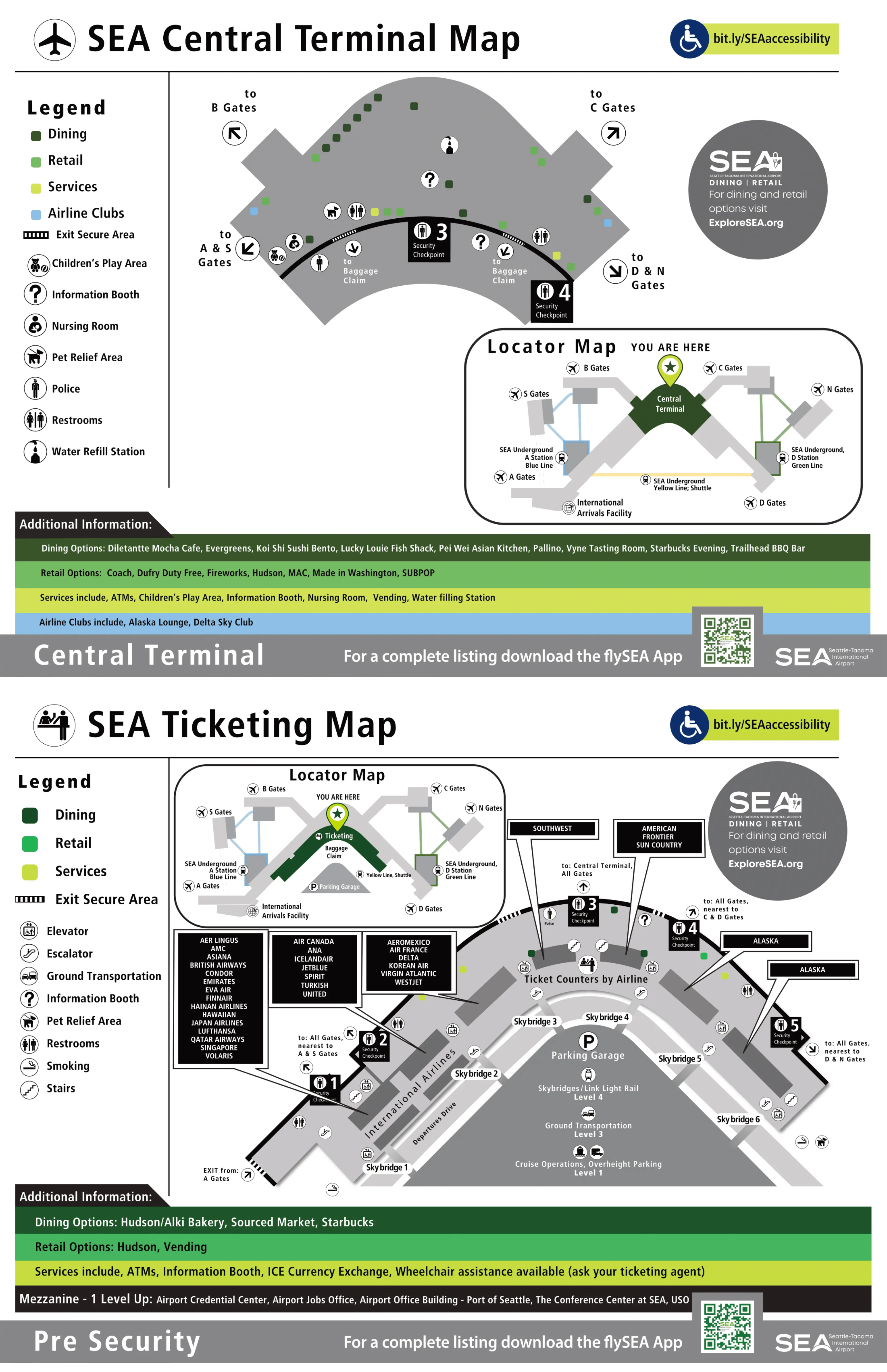 Seattle–Tacoma International Airport Central Terminal Map 2023