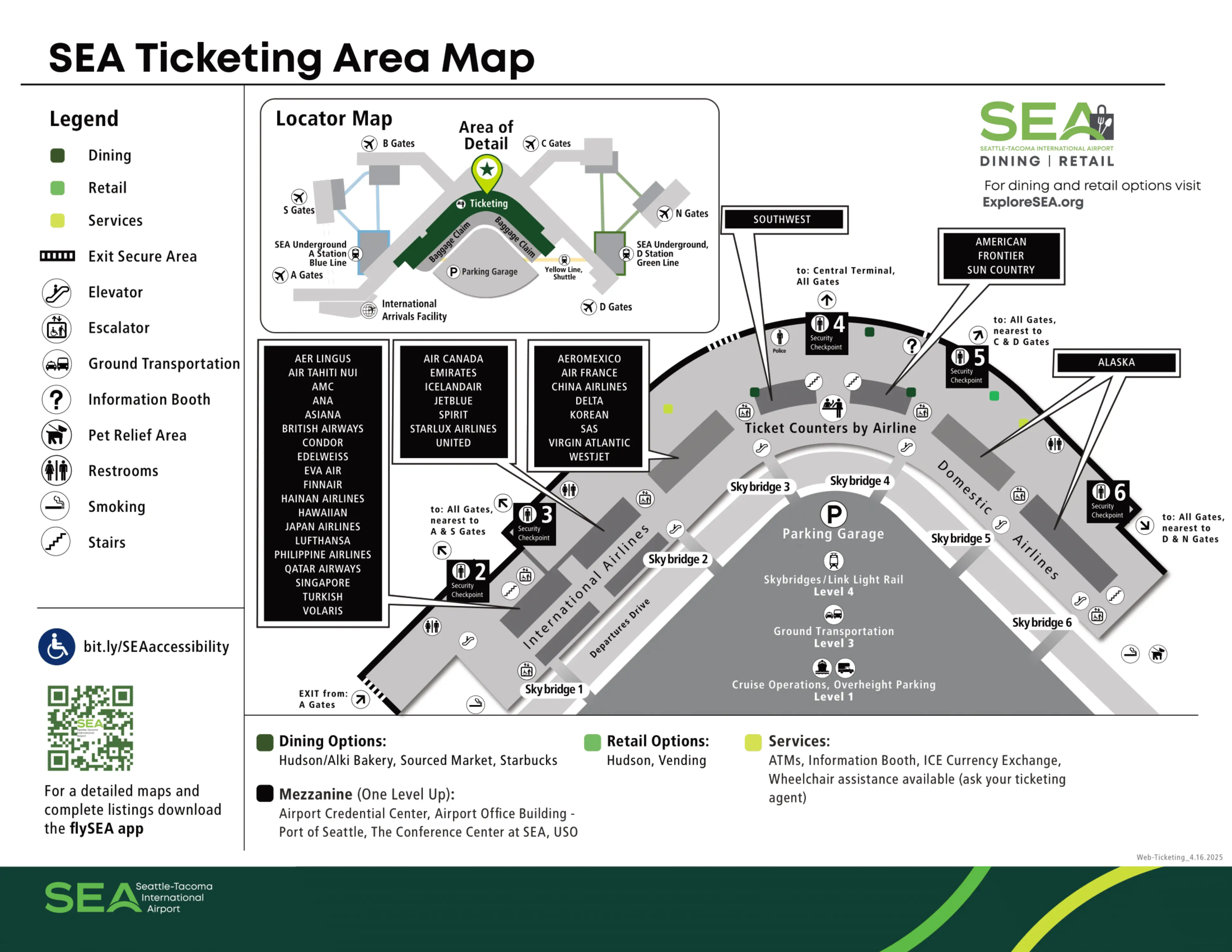 Seattle–Tacoma International Airport Central Terminal Ticketing Area Map 2025