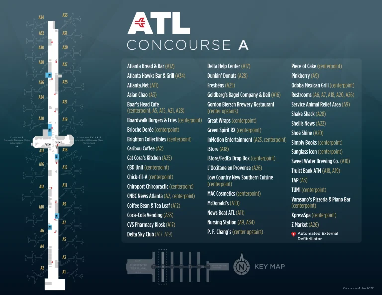 Hartsfield-Jackson Atlanta International Airport Terminal Domestic South Concourse A Map 2025-2022