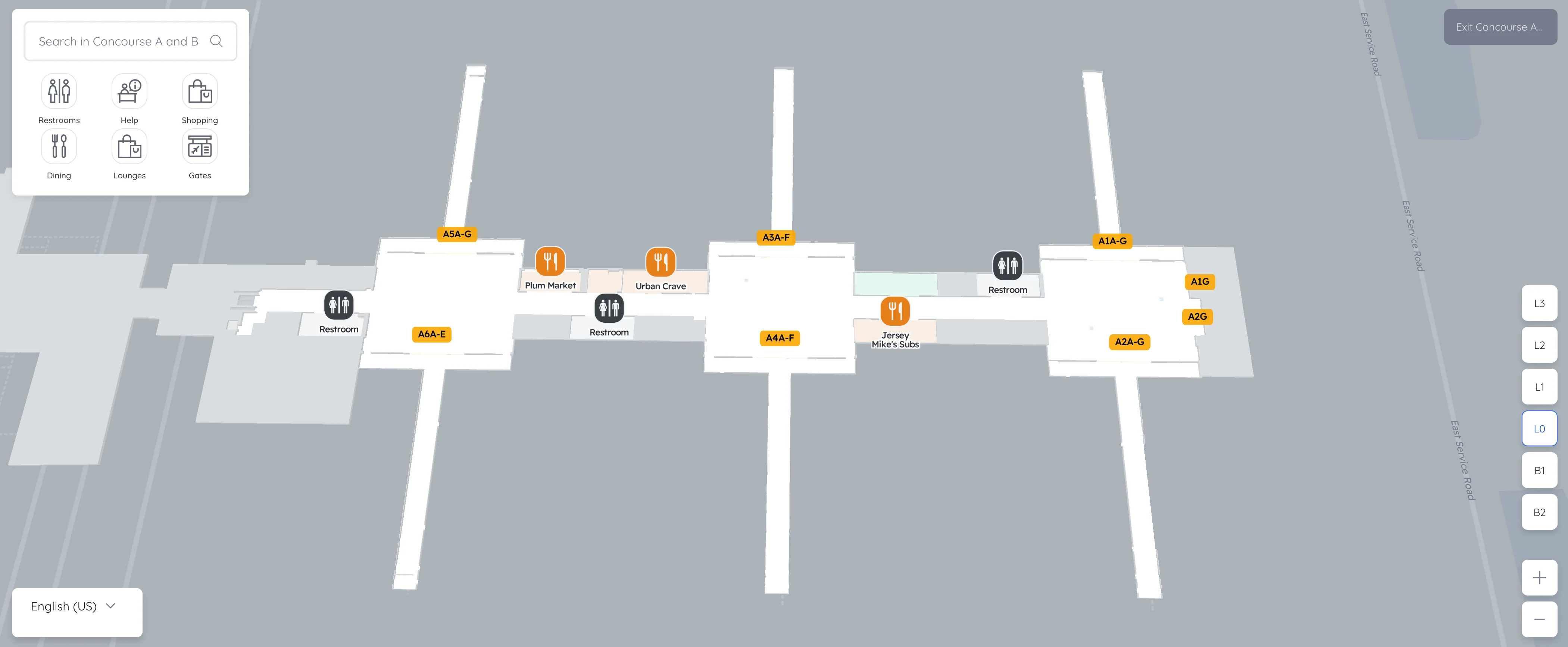Washington Dulles International Airport Concourse A Level 0 Map 2025