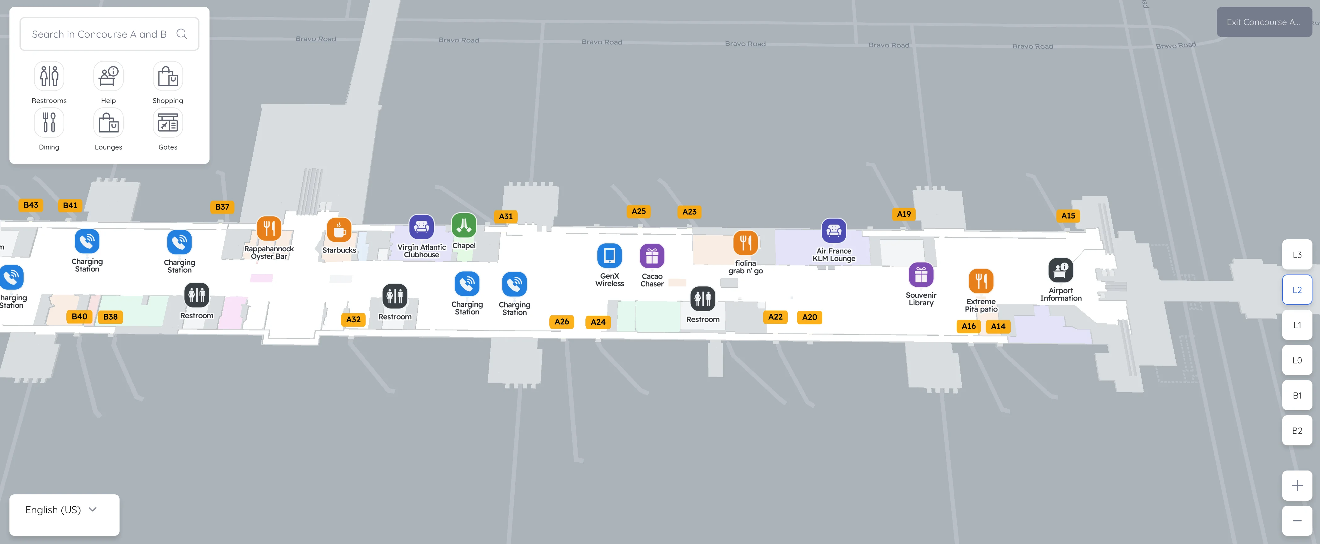 Washington Dulles International Airport Concourse A Level 2 Map 2025