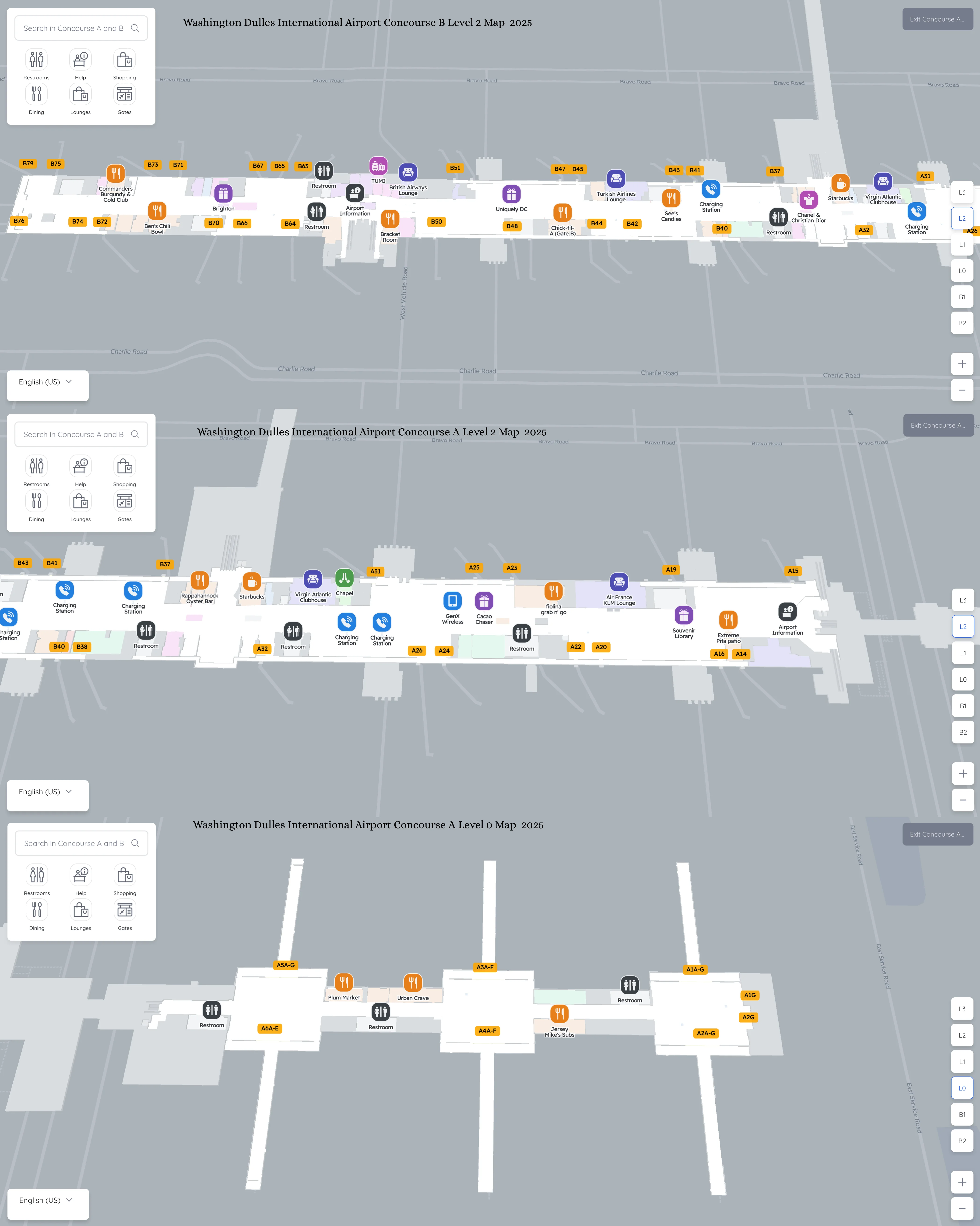 Washington Dulles International Airport Concourse AB Map 2025