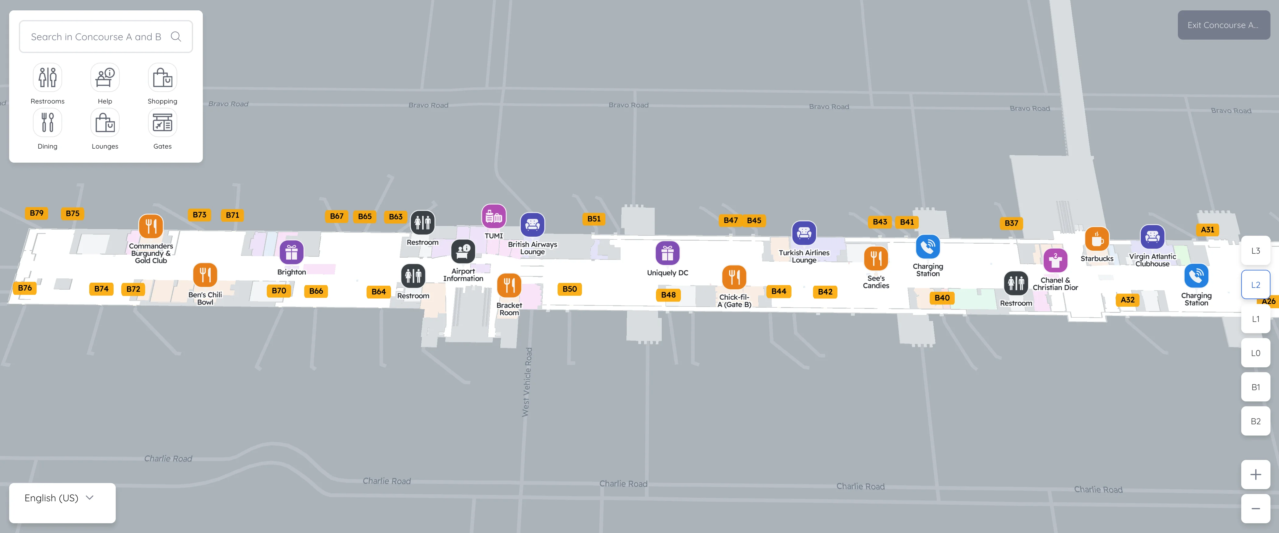 Washington Dulles International Airport Concourse B Level 2 Map 2025