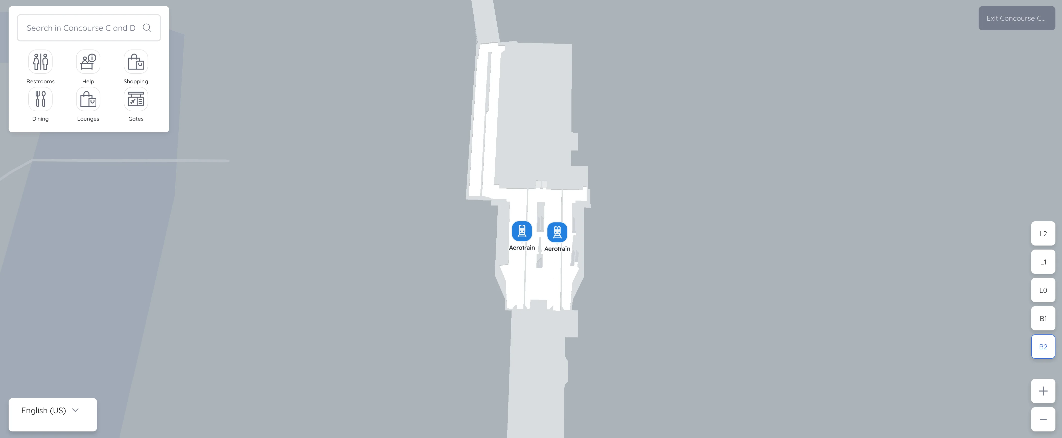 Washington Dulles International Airport Concourse CD Aerotrain Level B2 Map 2025