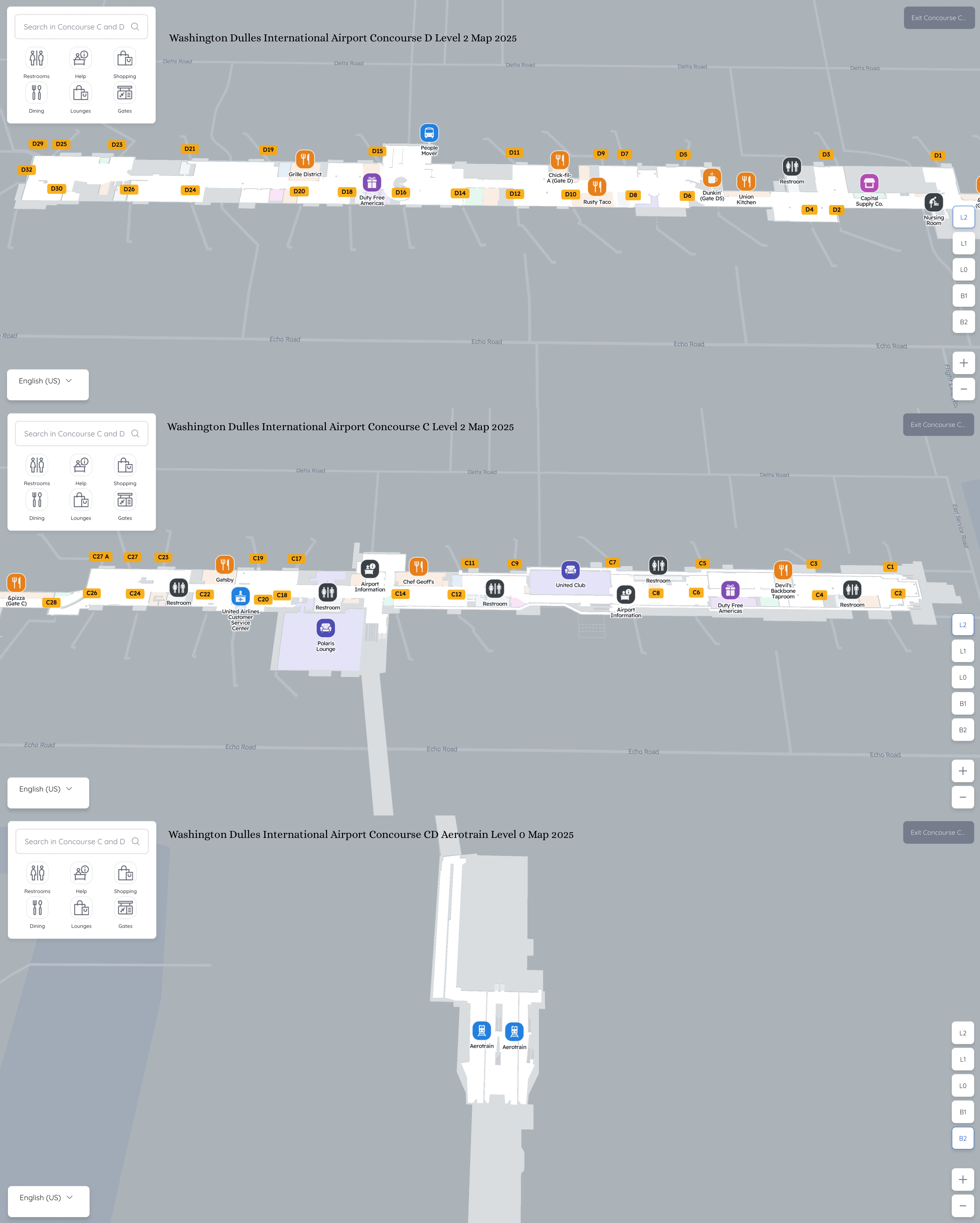 Washington Dulles International Airport Concourse CD Map 2025