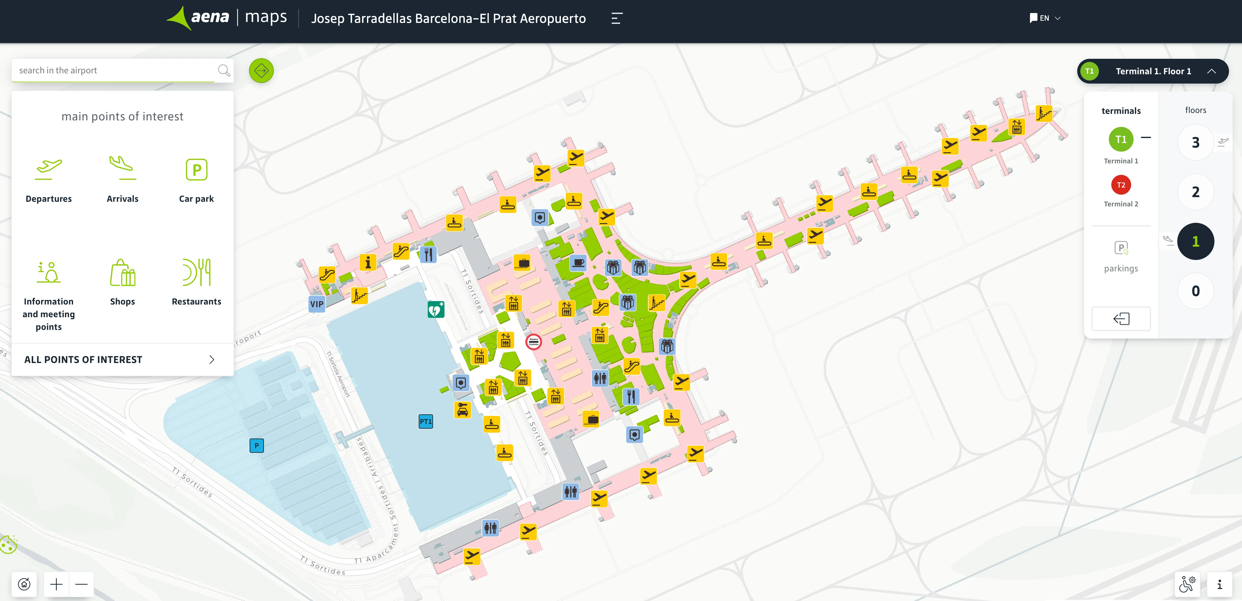 Barcelona-El Prat Airport Terminal 1 Level 1 Map 2025