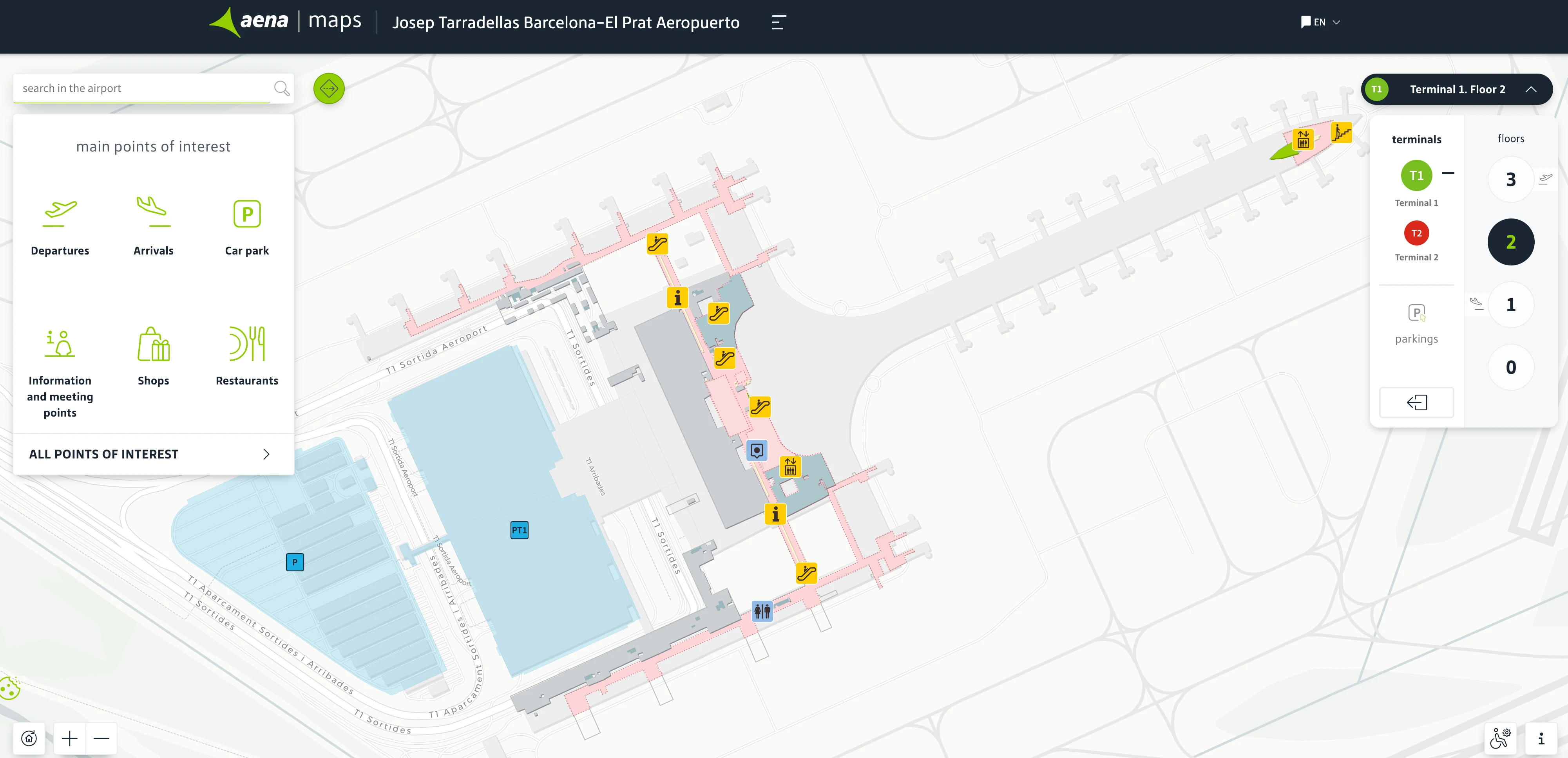 Barcelona-El Prat Airport Terminal 1 Level 2 Map 2025