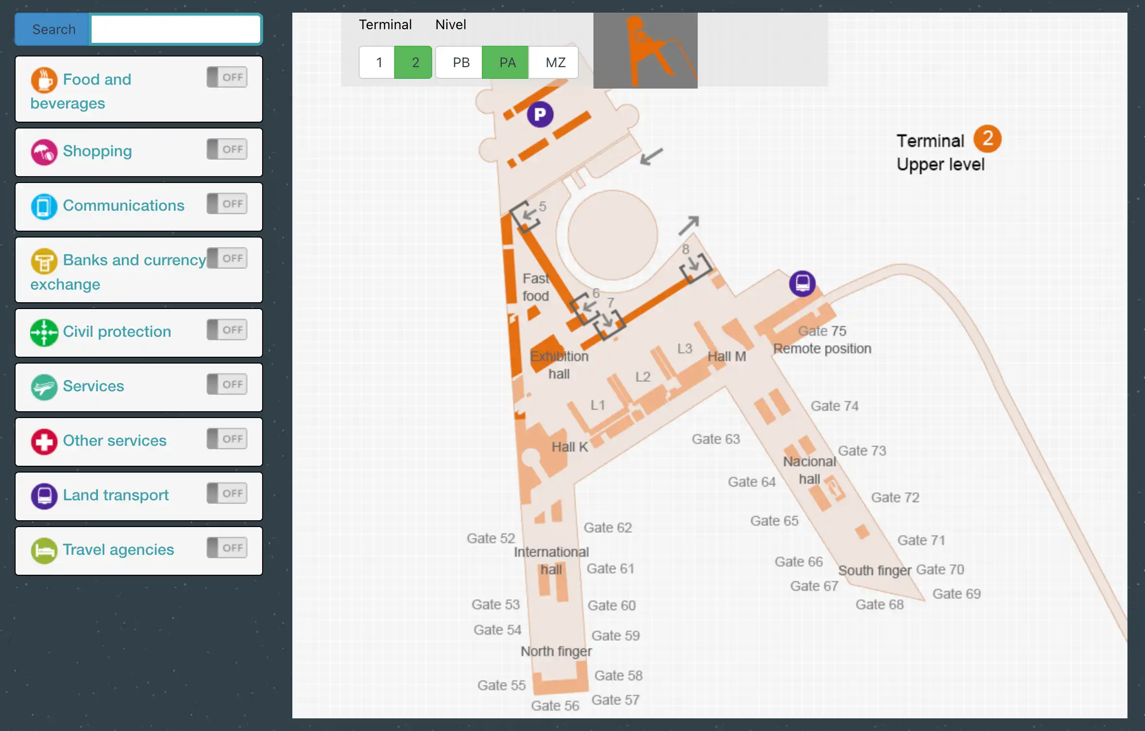 Benito Juárez International Airport Terminal 2 Upper Level Map 2025