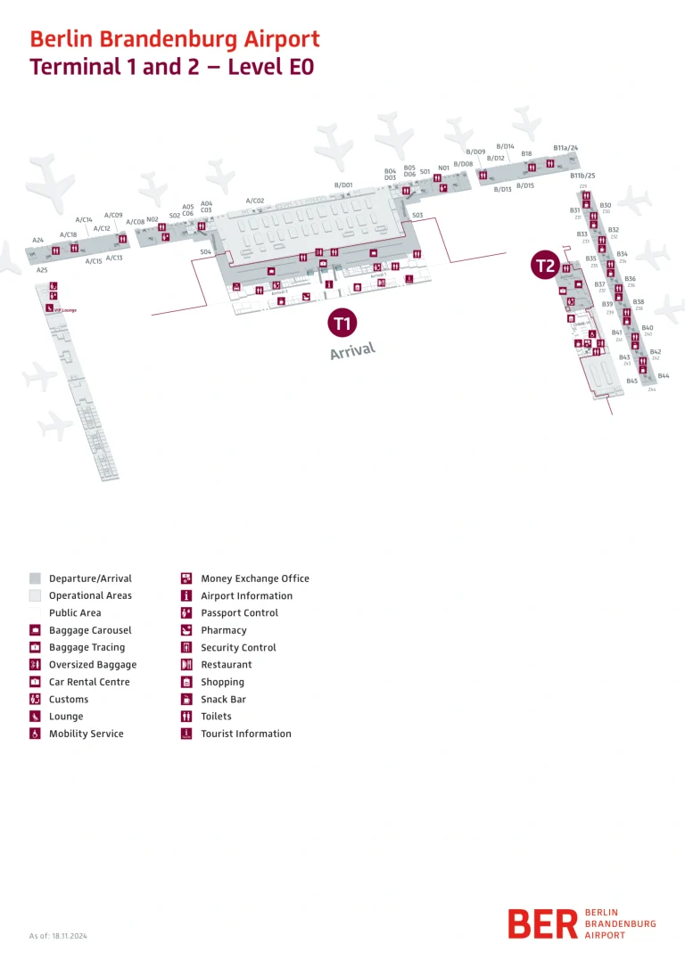Berlin Brandenburg Airport Terminal 1 Level E0 Map 2024-2026