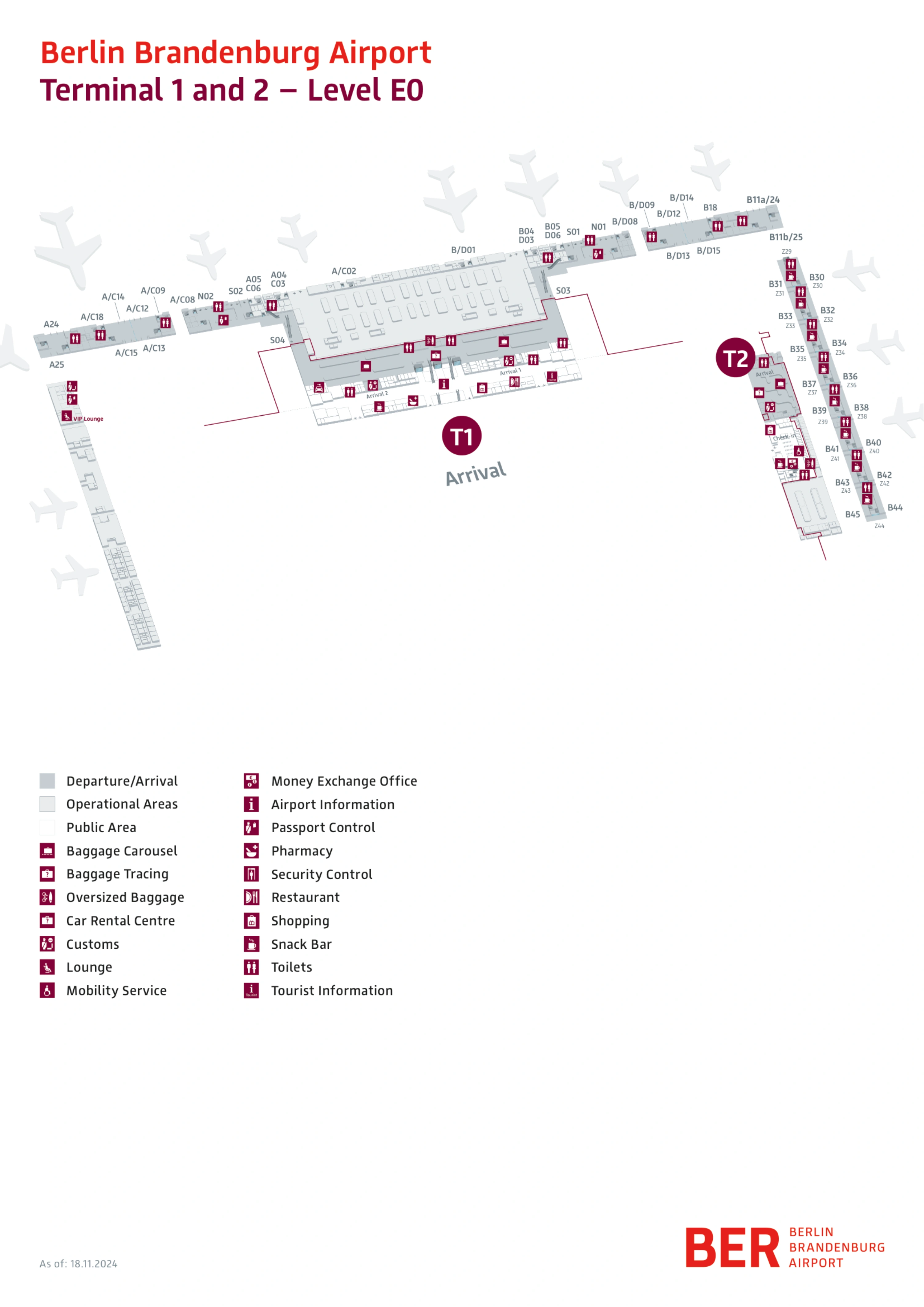 Berlin Brandenburg Airport Terminal 1 Level E0 Map 2024-2026