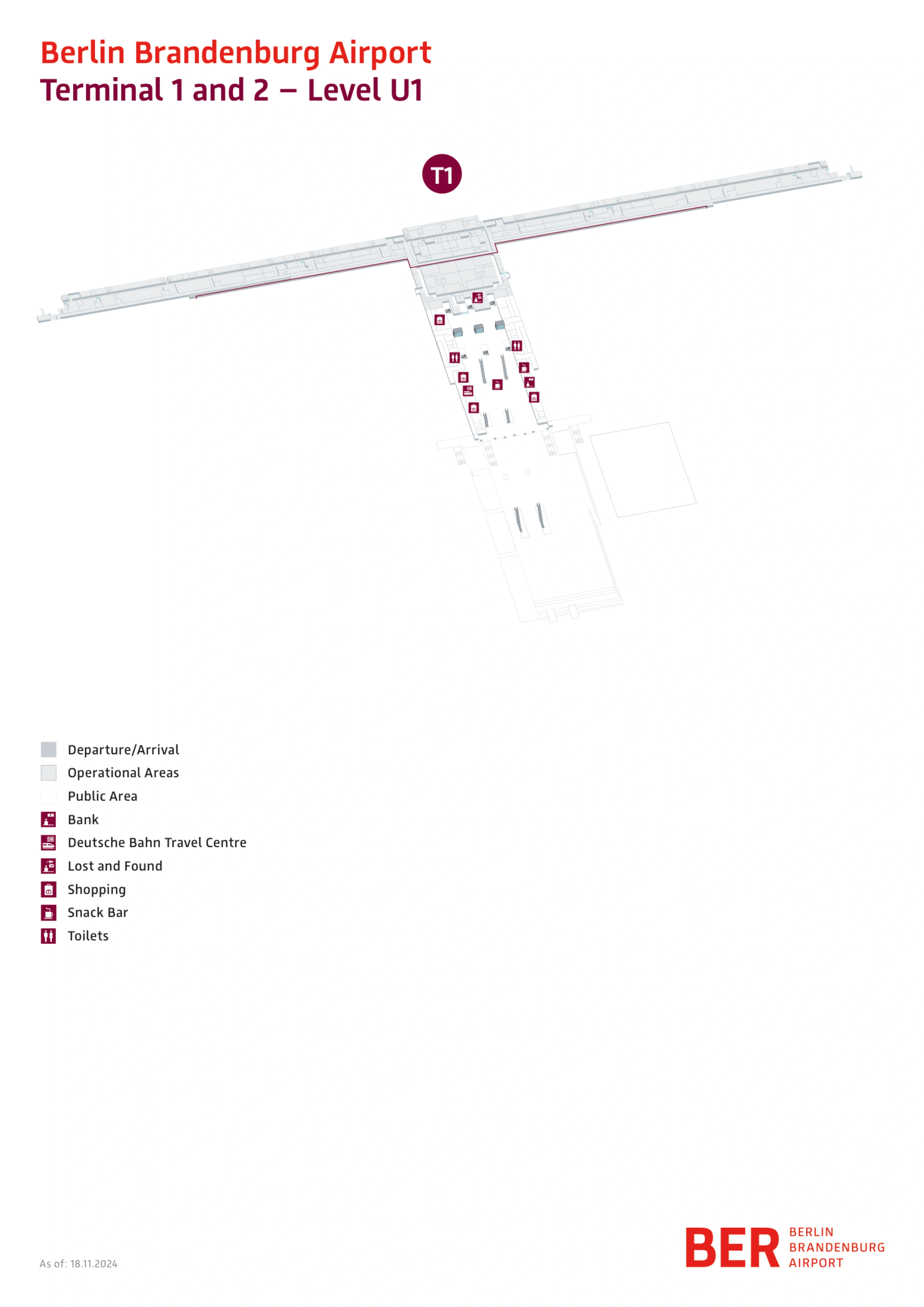 Berlin Brandenburg Airport Terminal 1 Level U1 Map 2024-2026