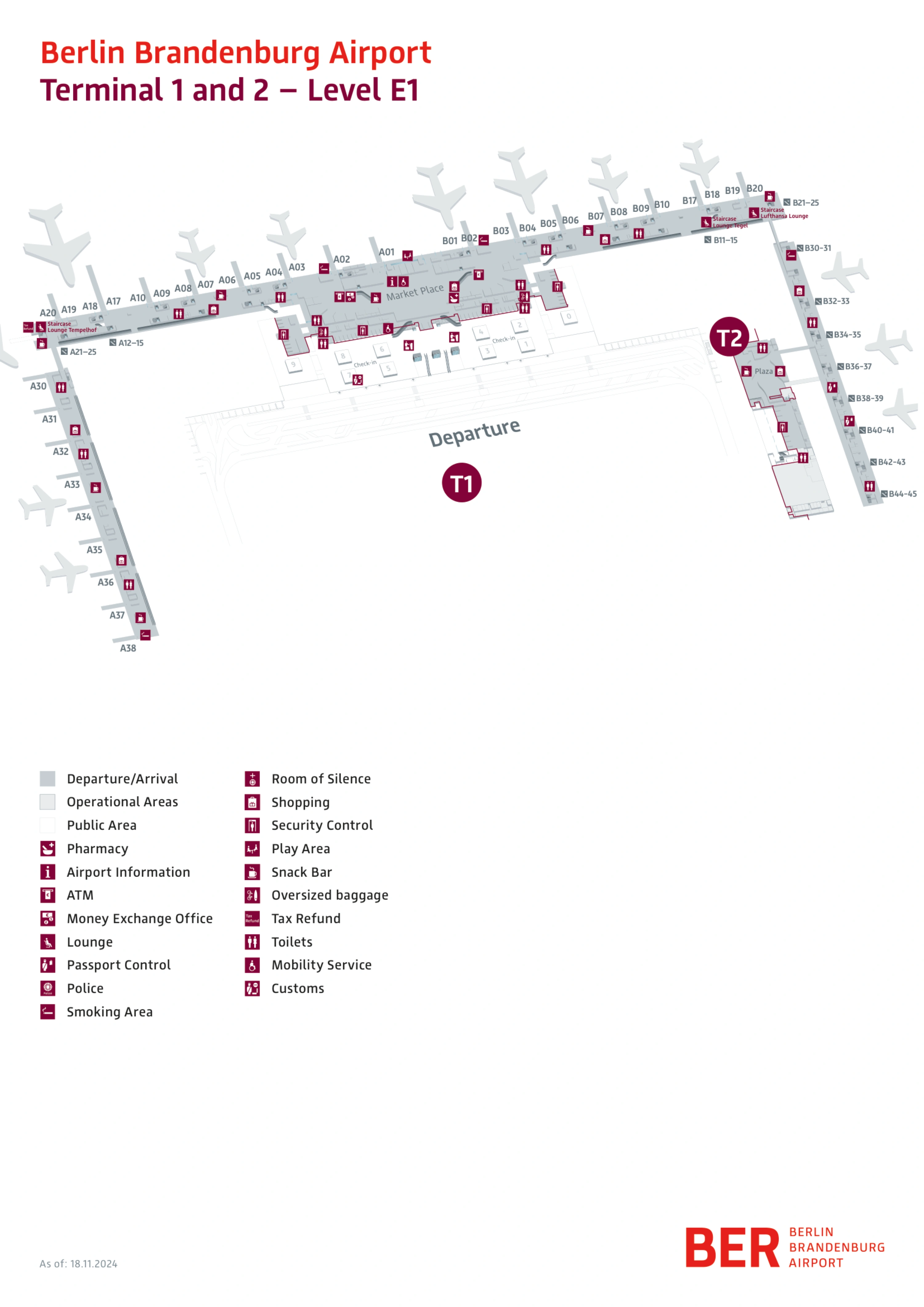 Berlin Brandenburg Airport Terminal 2 Level E1 Map 2024-2026
