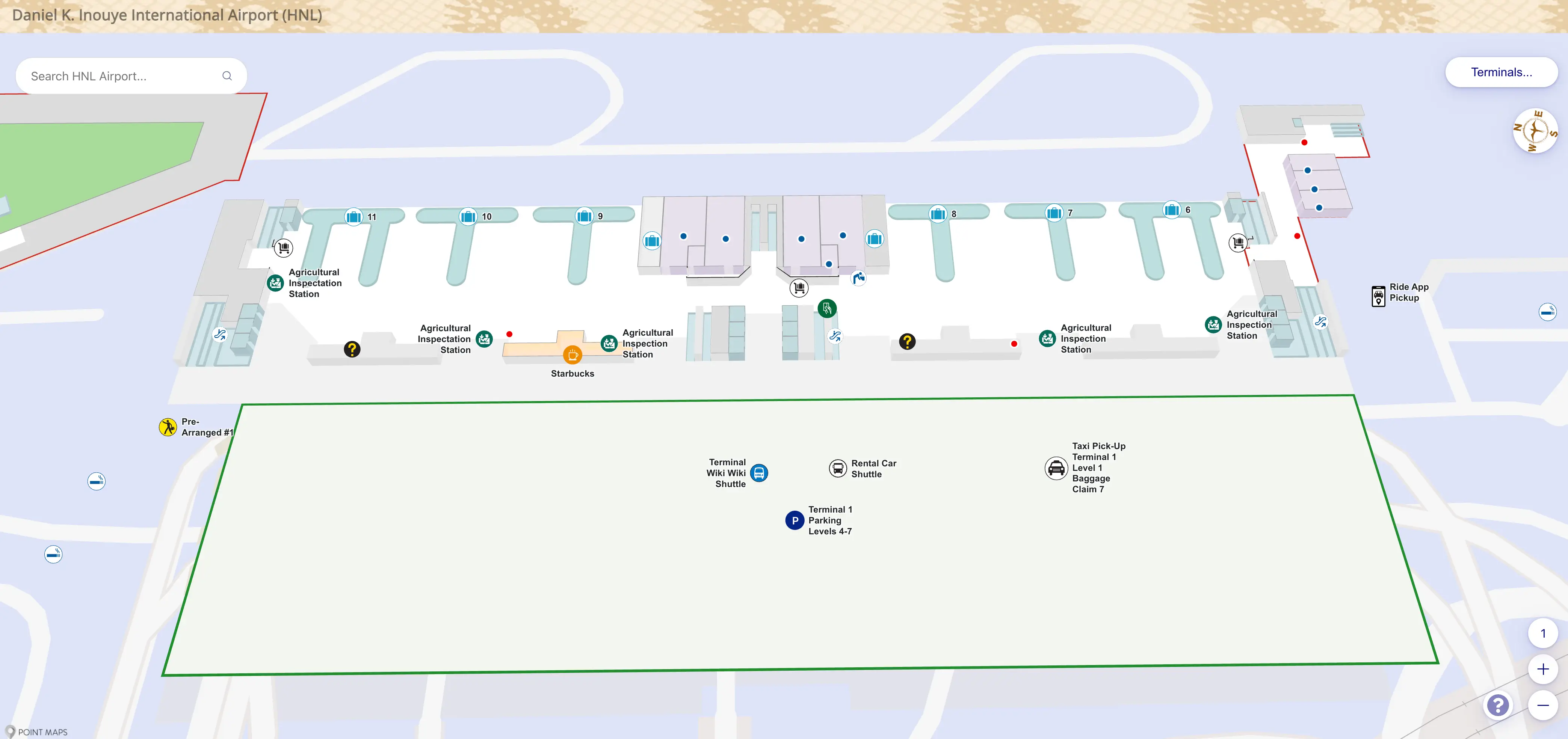 Daniel K Inouye International Airport Terminal 1 Level 1 Arrivals Map 2025