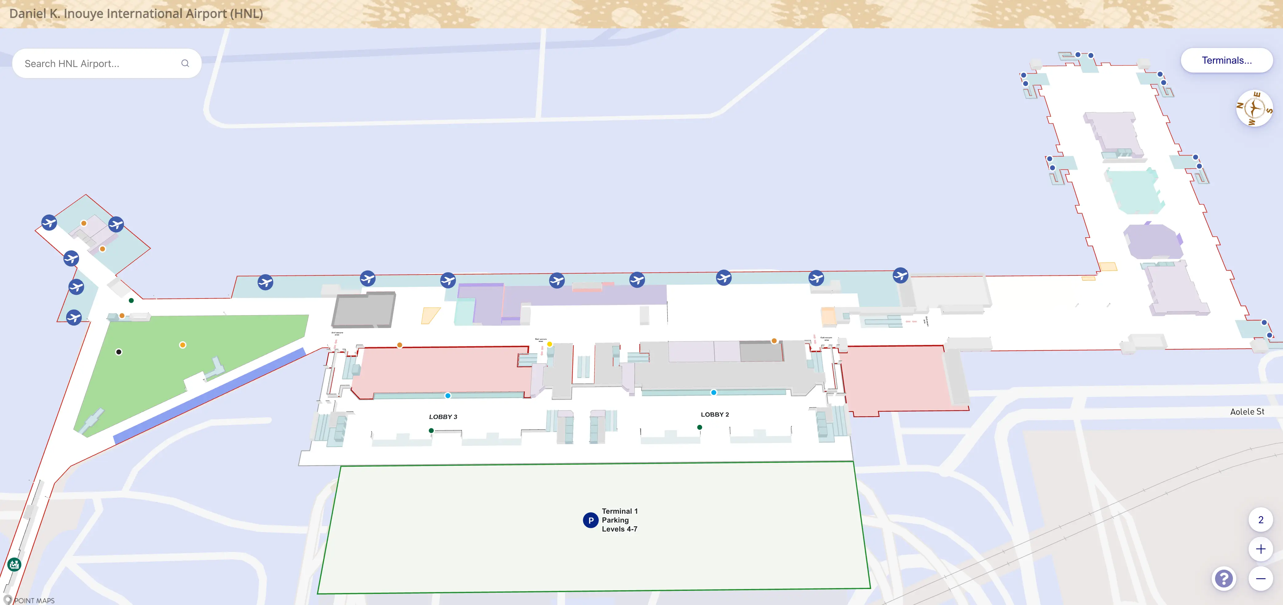 Daniel K Inouye International Airport Terminal 1 Level 2 Departures Map 2025