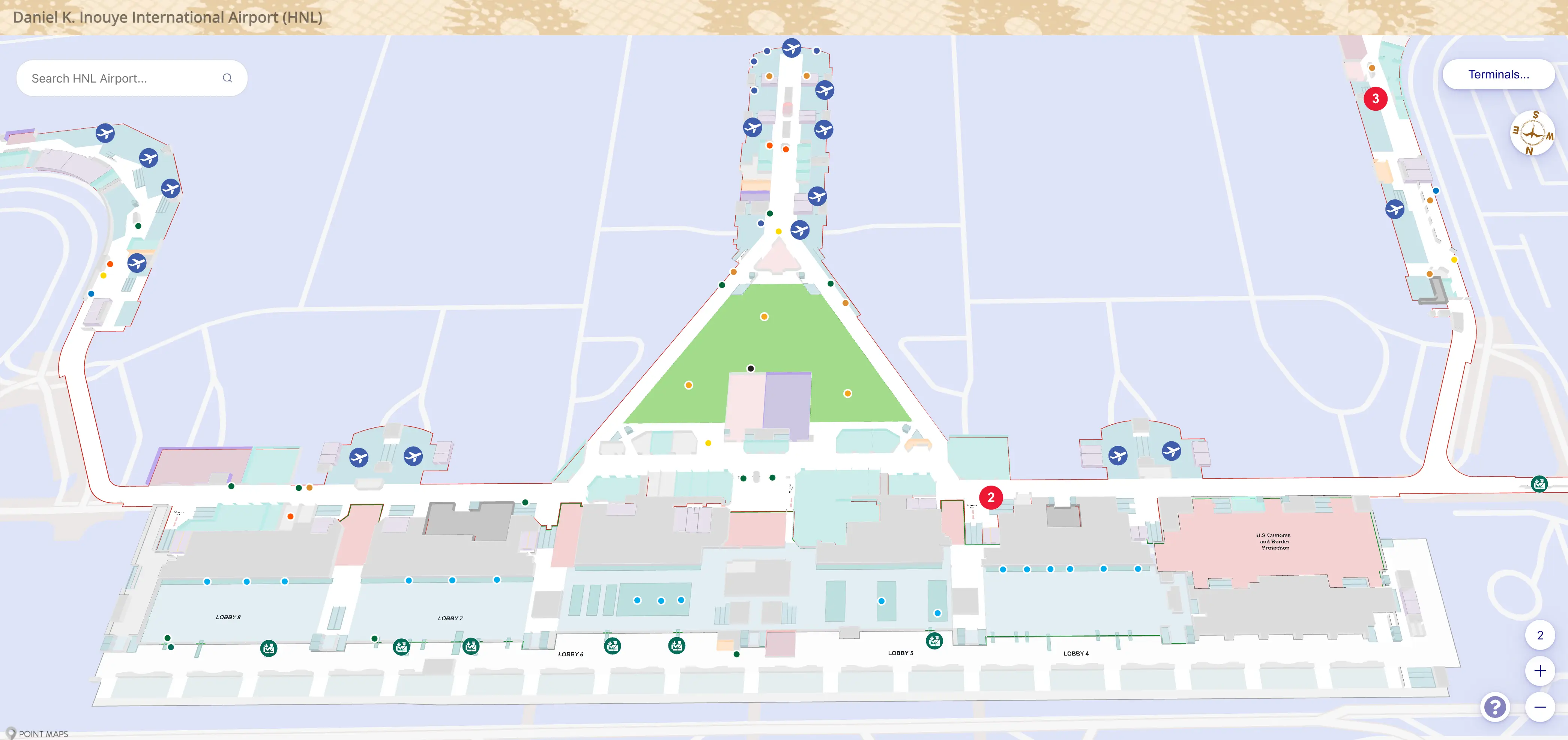 Daniel K Inouye International Airport Terminal 2 Level 2 Departures Map 2025