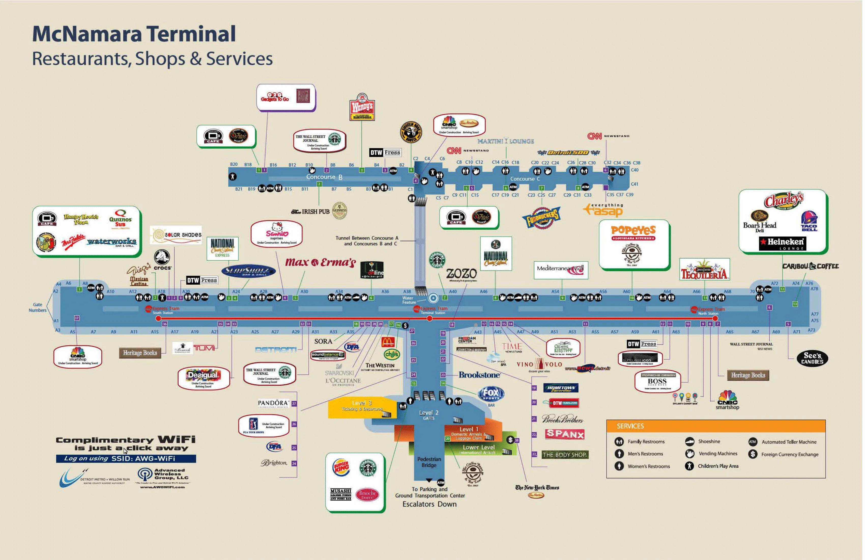 Detroit Metropolitan Airport McNamara Map 2014