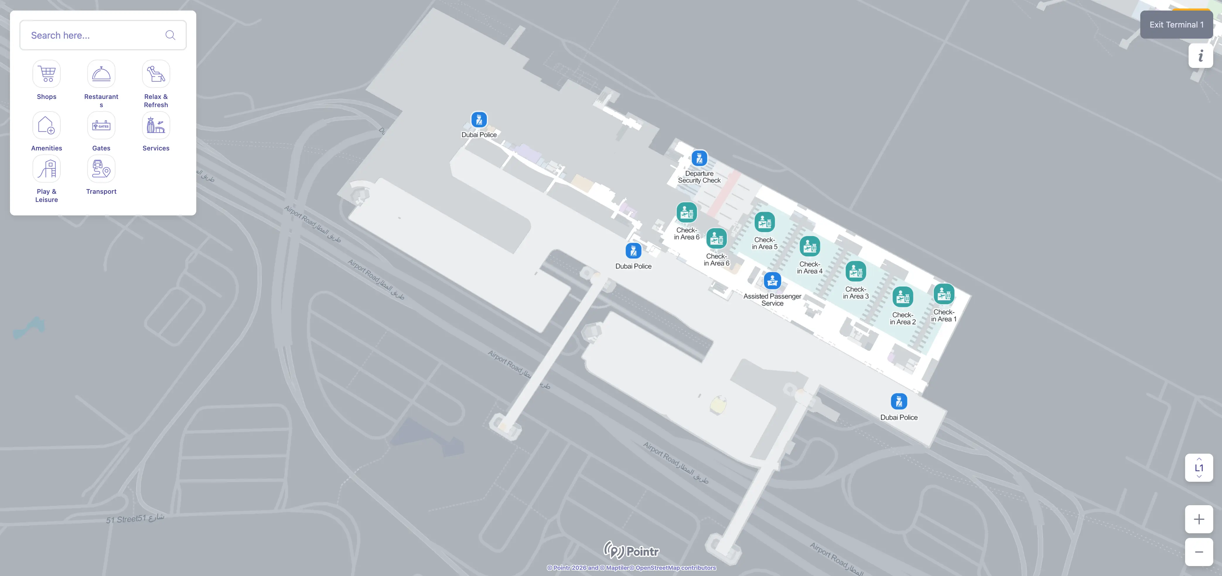 Dubai International Airport Terminal 1 Level 1 Departures Map 2025