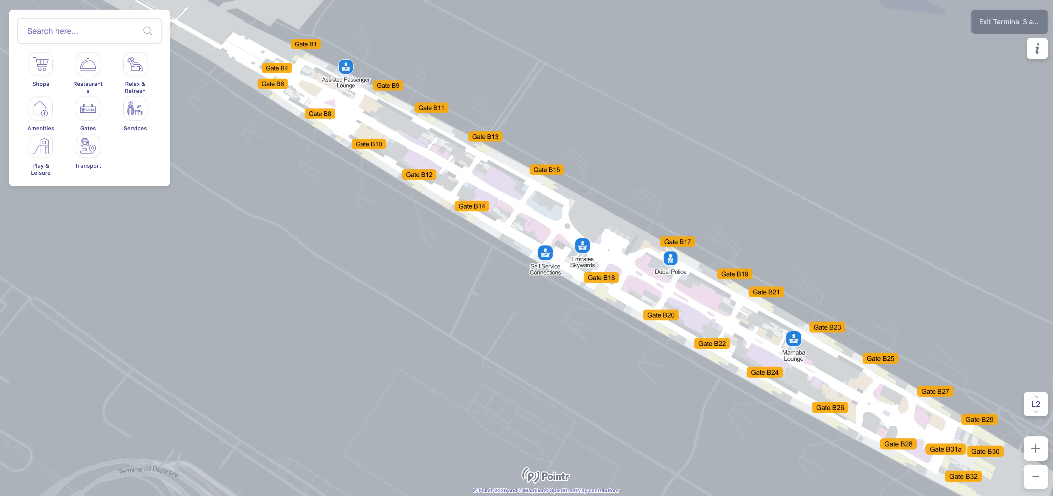 Dubai International Airport Terminal 3 Level 2 Departures B Gates Map 2025