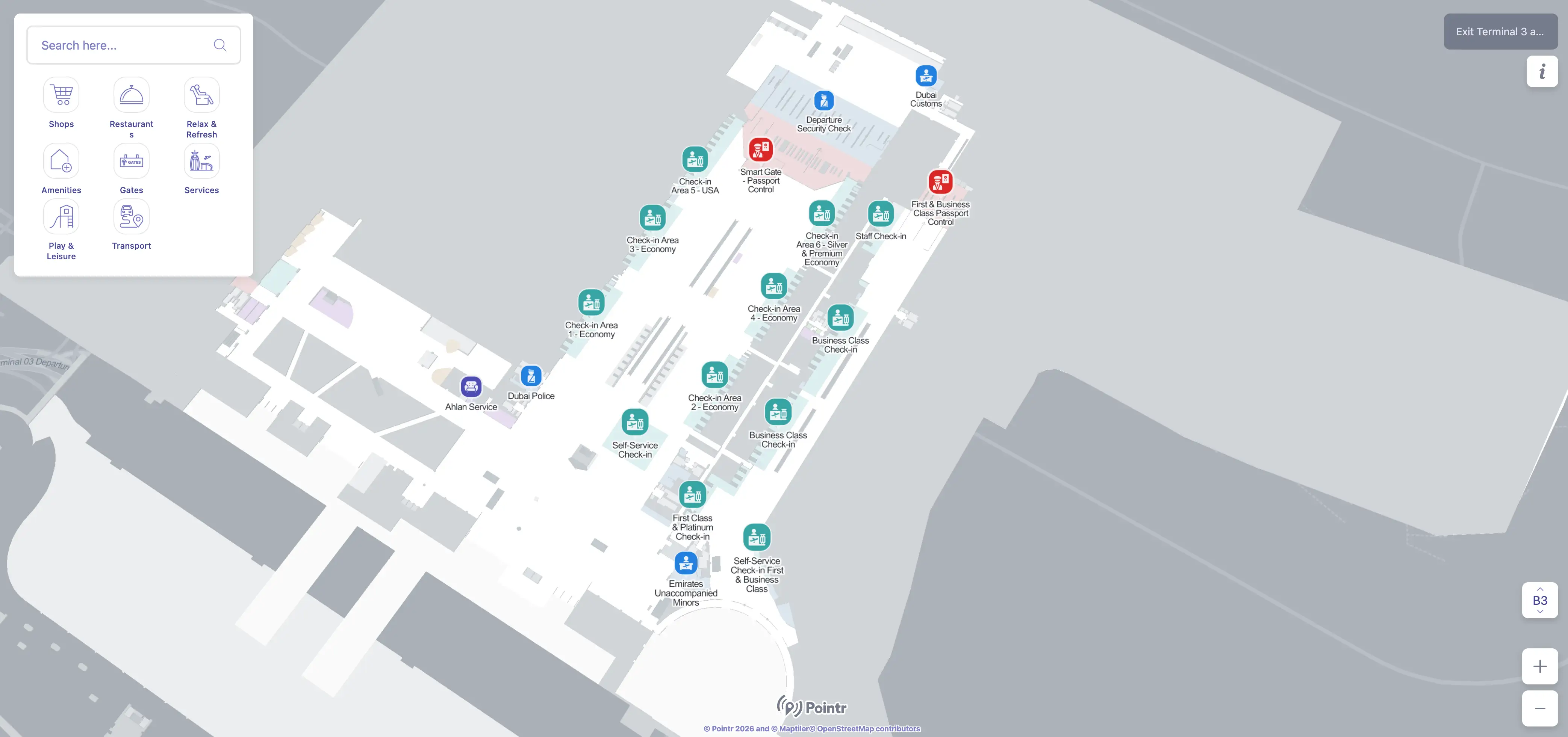 Dubai International Airport Terminal 3 Level B3 Departures Map 2025