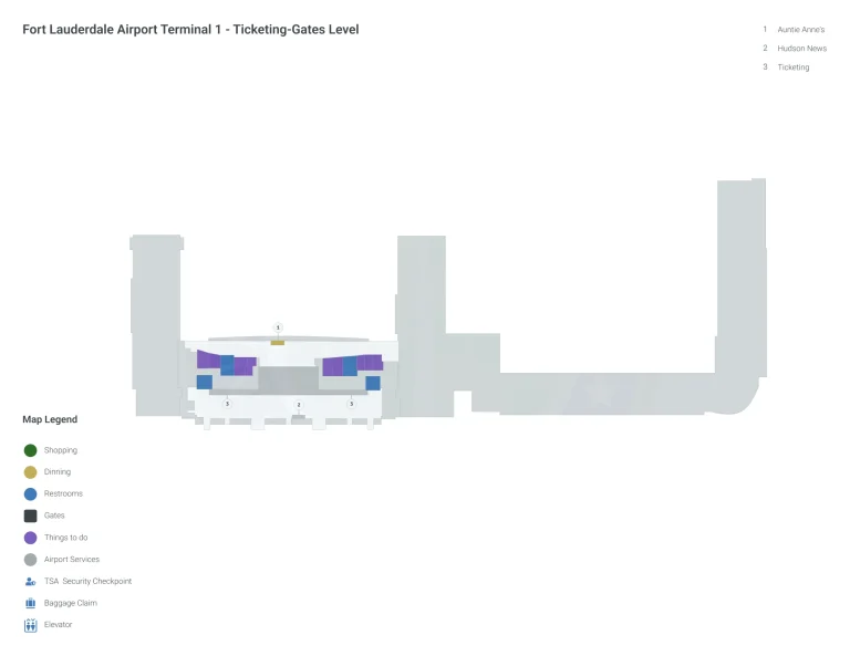 Fort Lauderdale Hollywood International Airport Terminal 1 Level 1 Ticketing Map 2025