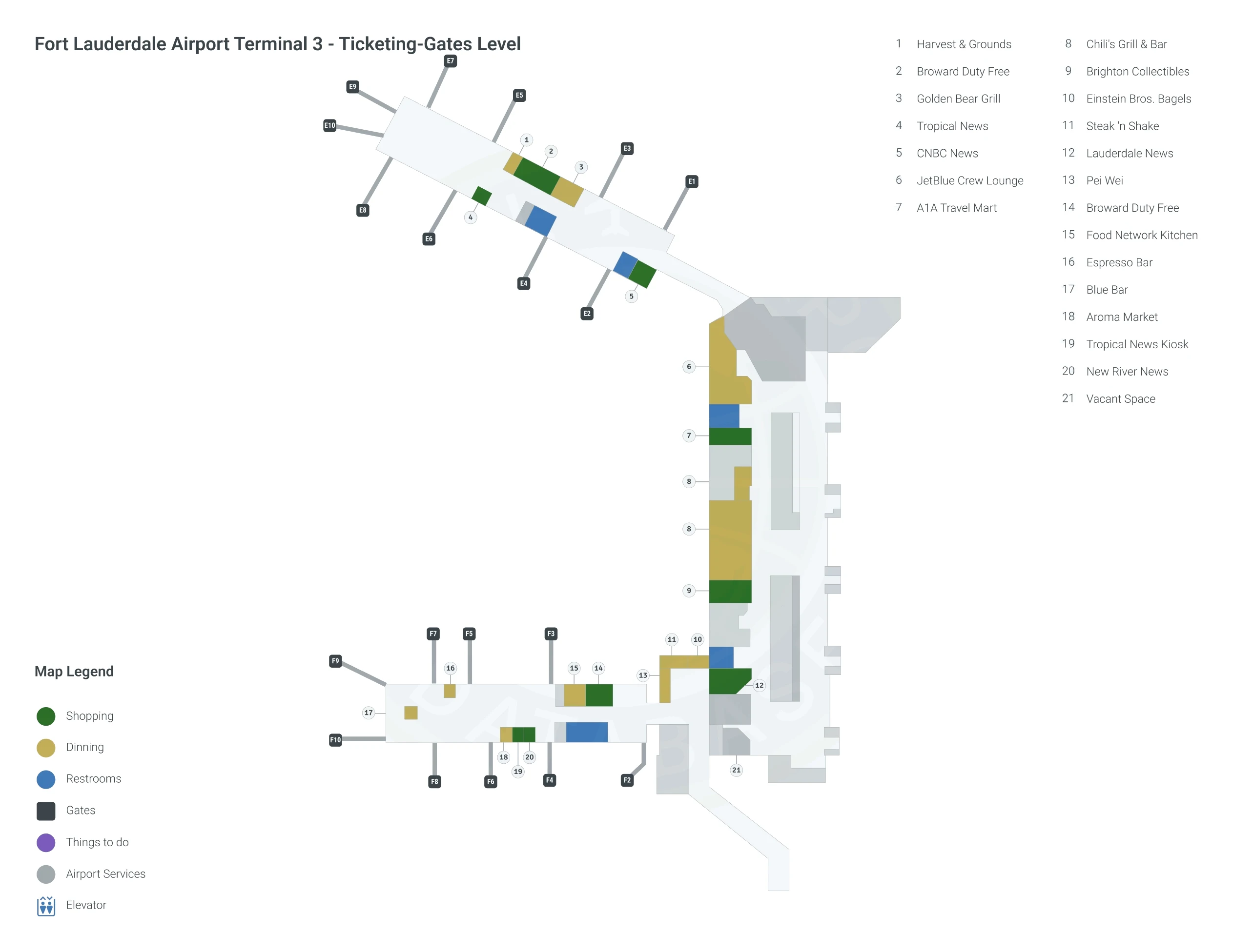 Fort Lauderdale Hollywood International Airport Terminal 3 Ticketing Gates Map 2025
