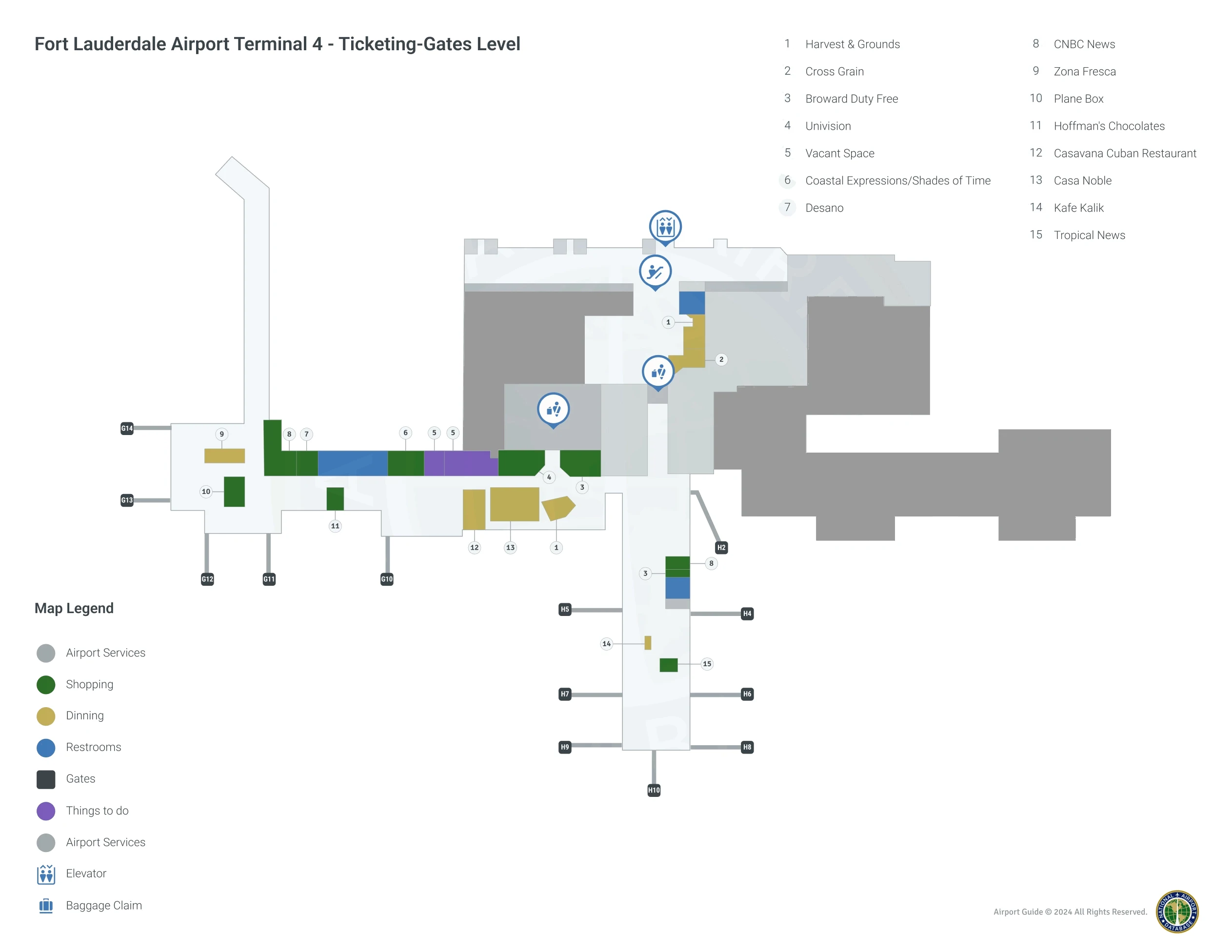 Fort Lauderdale Hollywood International Airport Terminal 4 Ticketing Gates Map 2025