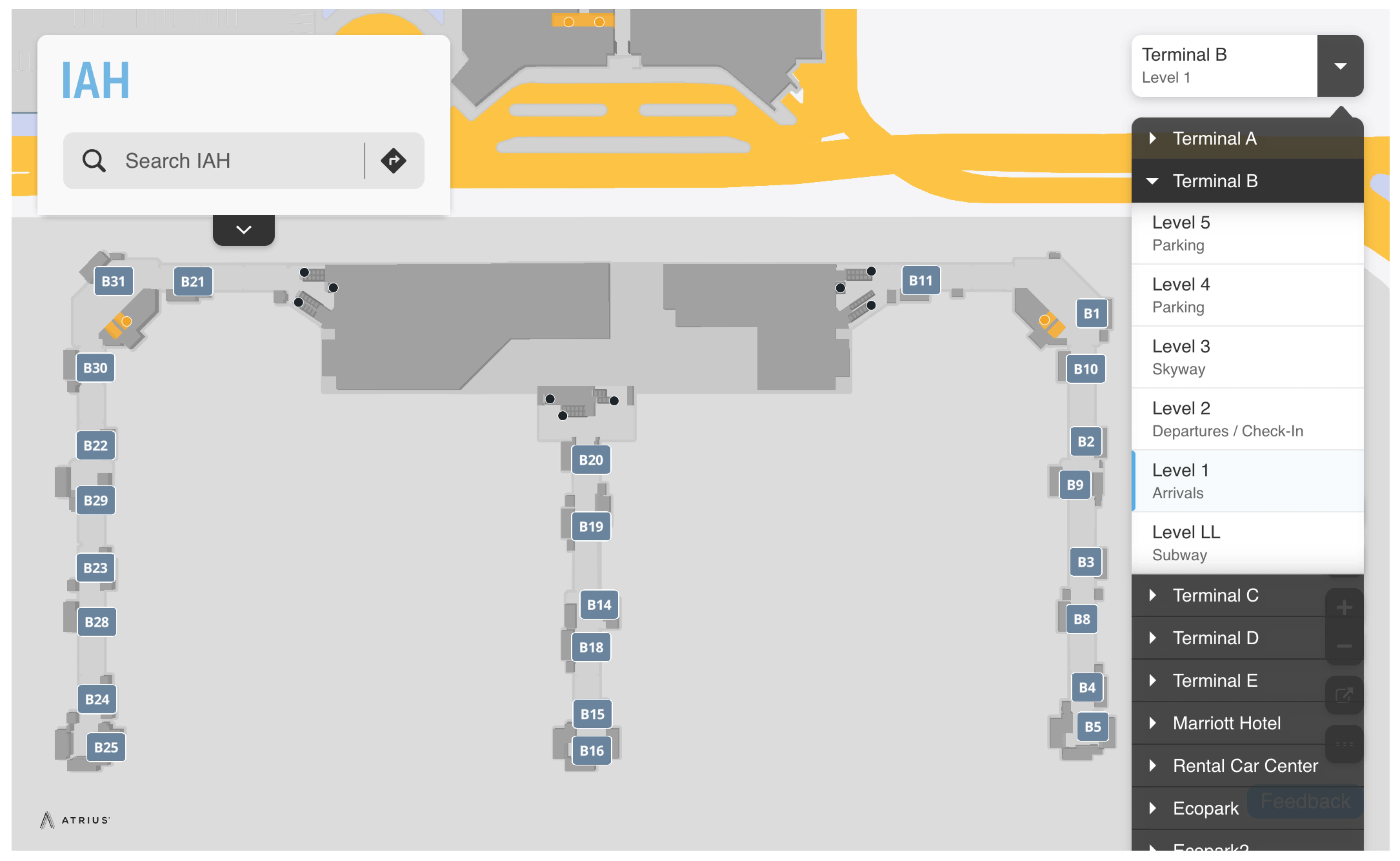 George Bush Intercontinental Airport Terminal B Level 1 Arrivals Map 2025